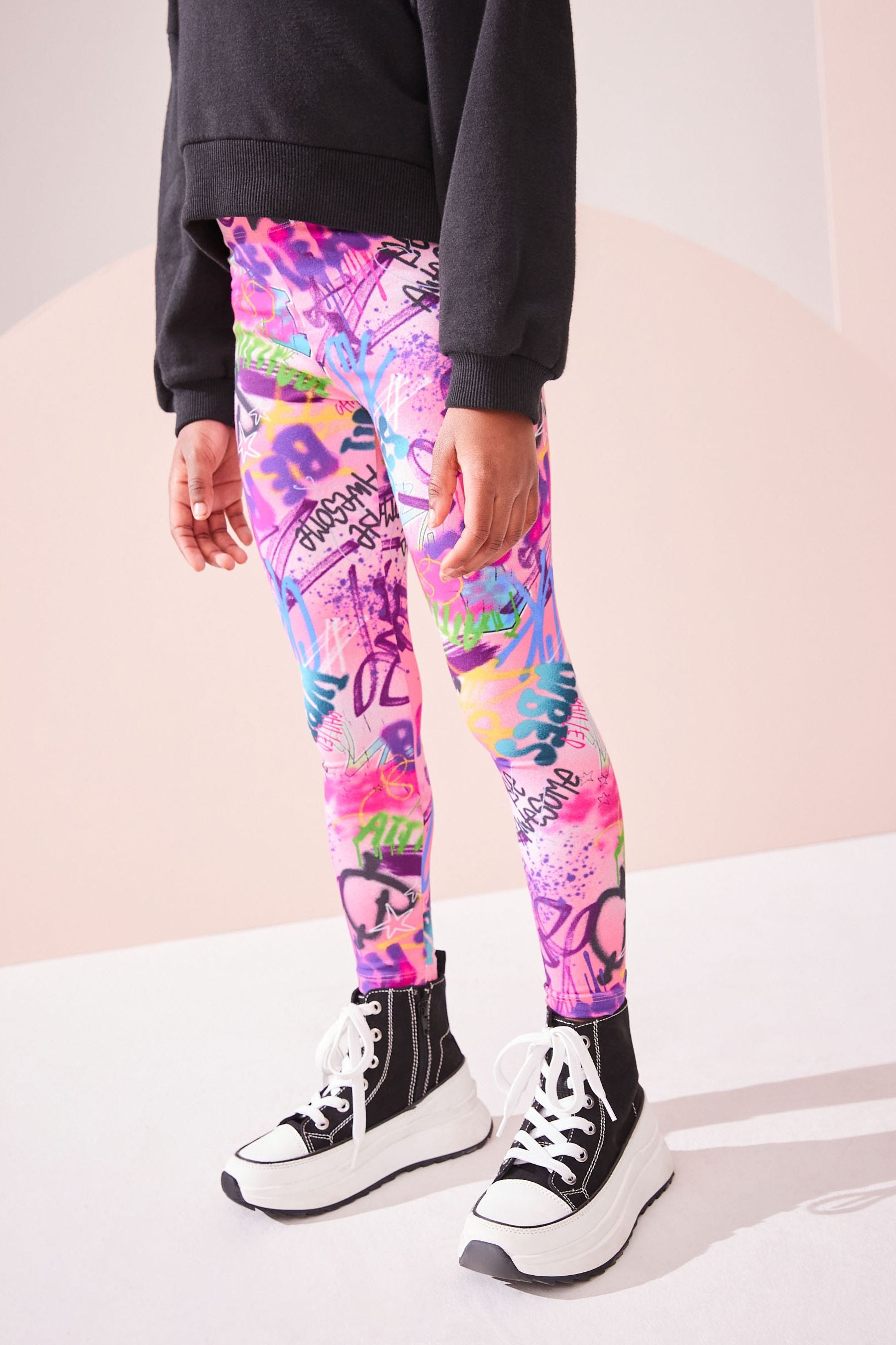 Pink Graffiti Printed Leggings (3-16yrs)