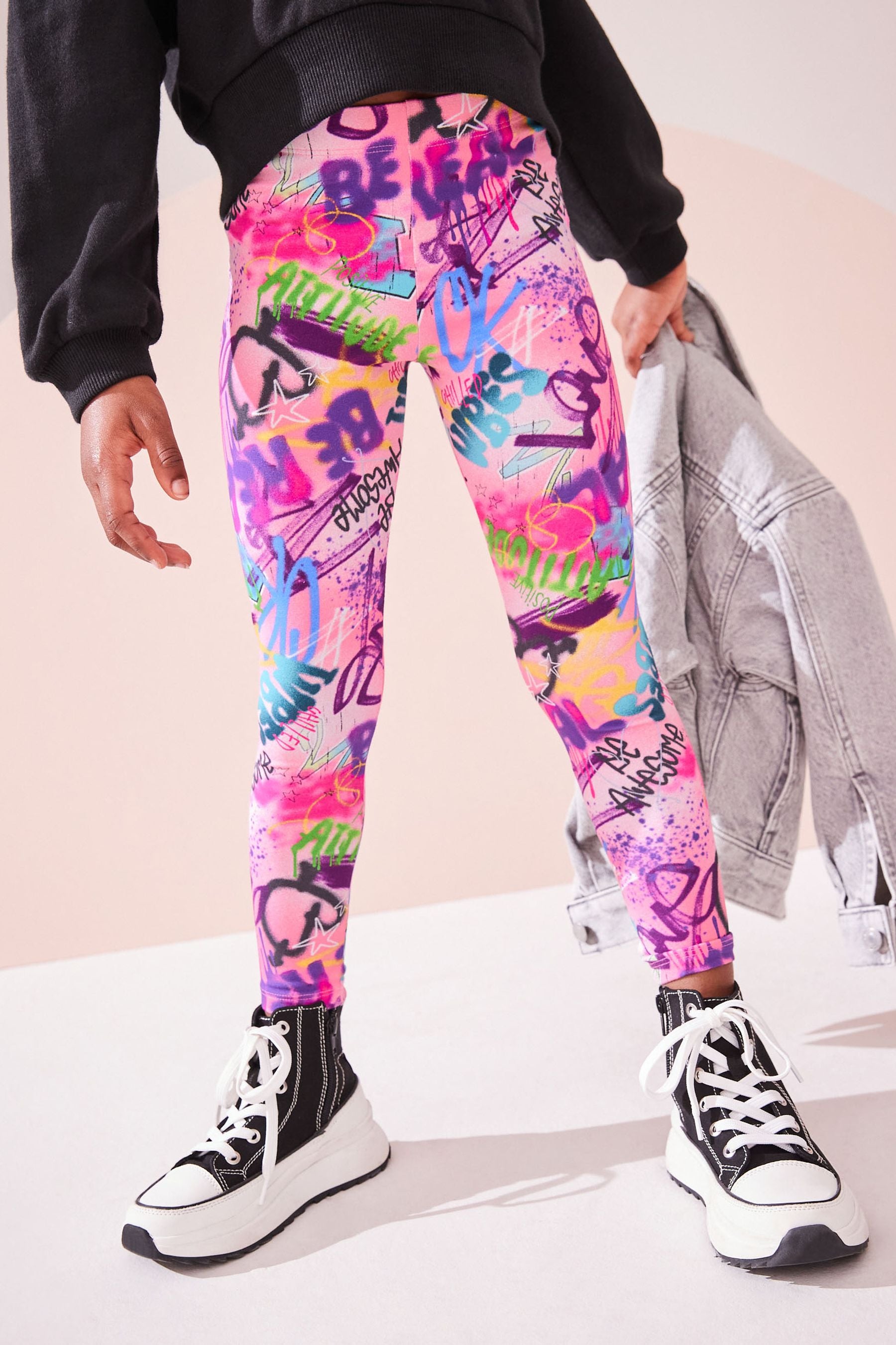 Pink Graffiti Printed Leggings (3-16yrs)