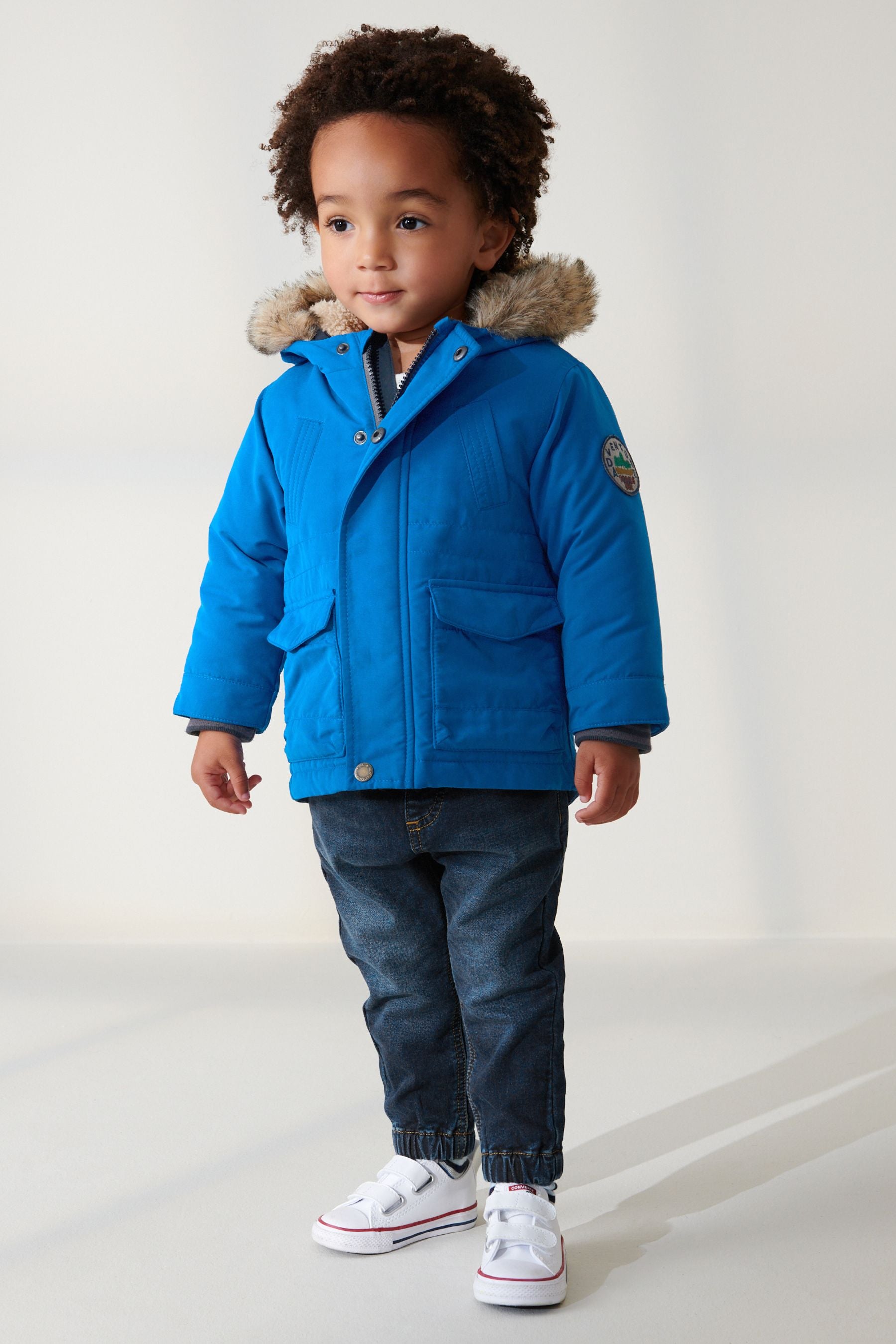 Cobalt Blue Shower Resistant Faux Fur Parka Coat (3mths-7yrs)