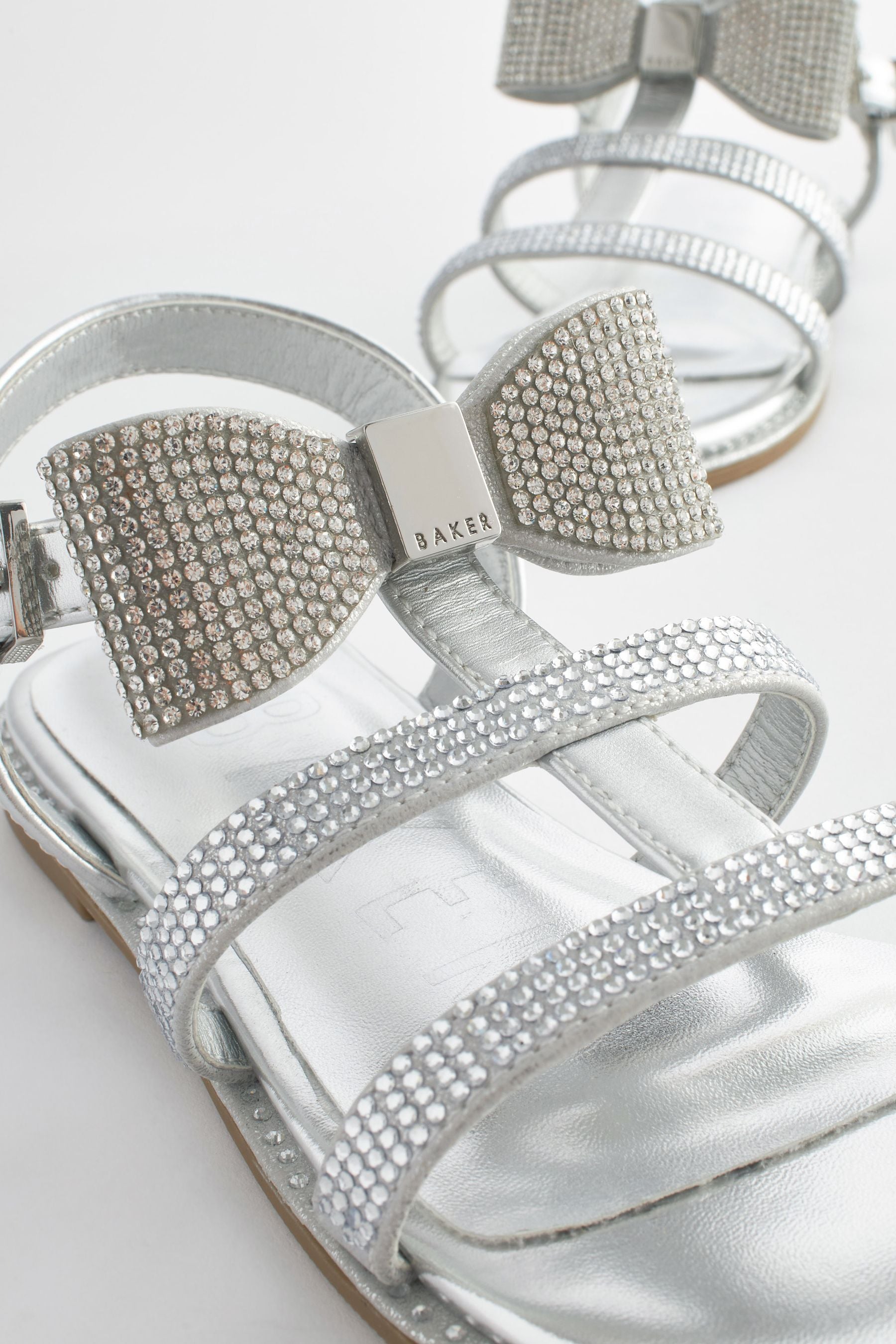 Baker by Ted Baker Girls Silver Diamanté Sandals with Bow