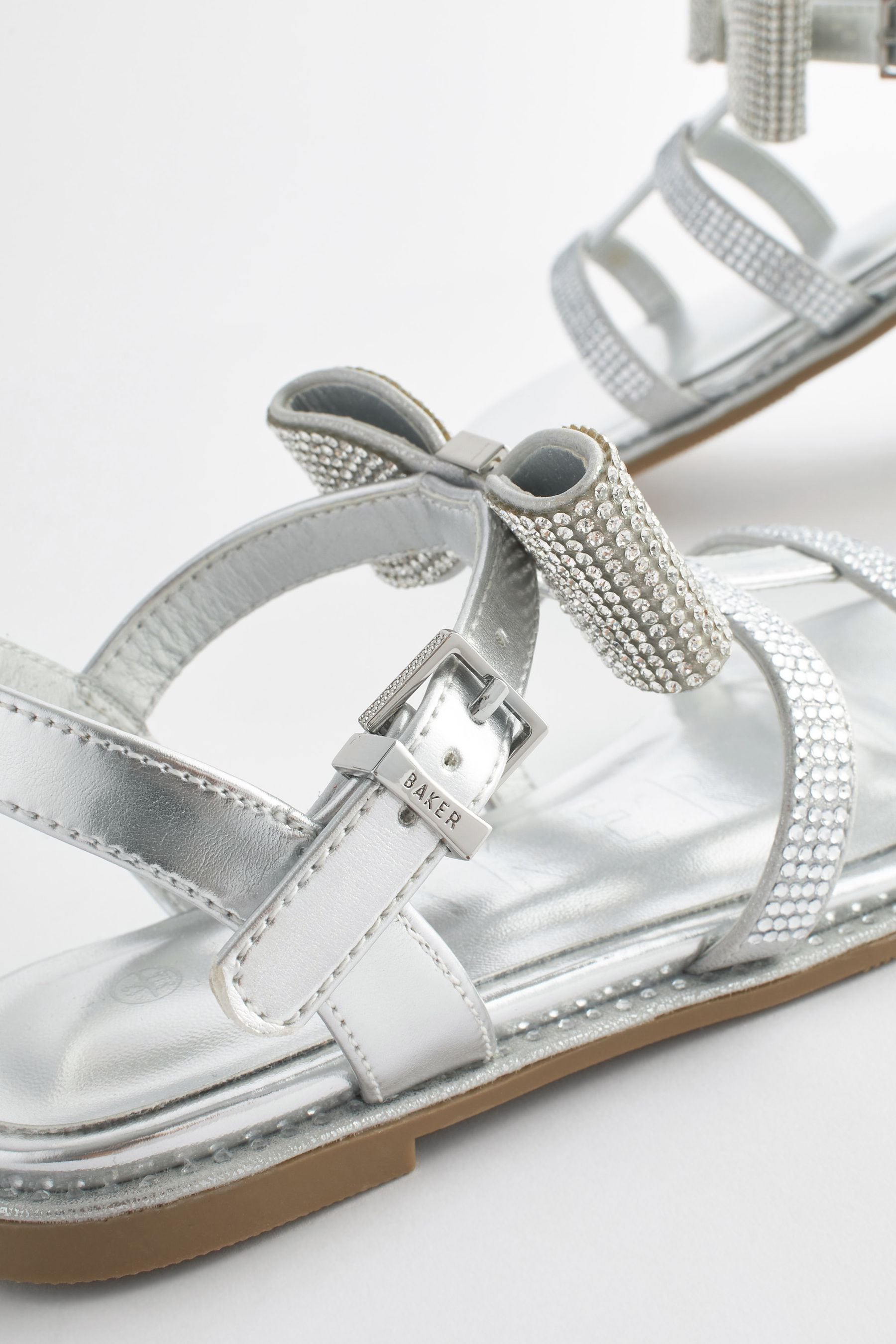 Baker by Ted Baker Girls Silver Diamanté Sandals with Bow