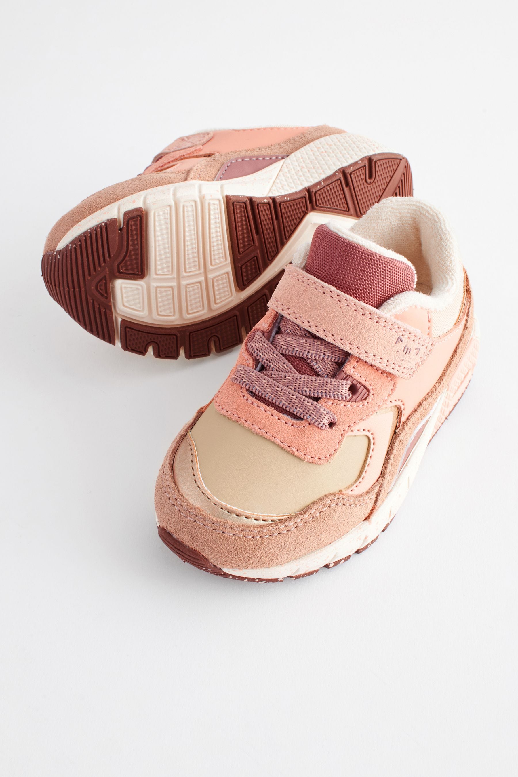 Neutral/Pink Elastic Lace Chunky Trainers