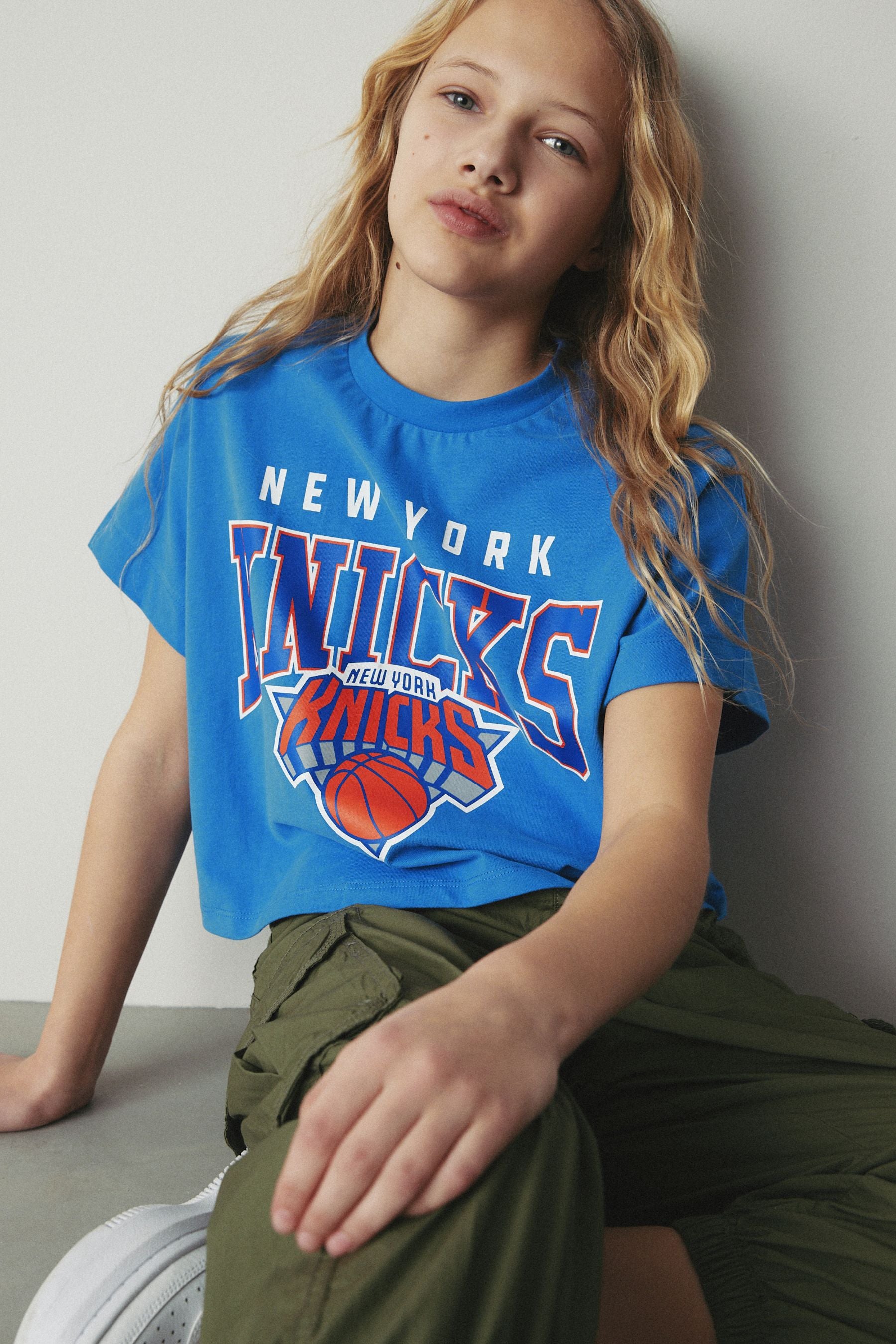 Blue New York Knicks NBA Boxy Graphic T-Shirt (3-16yrs)