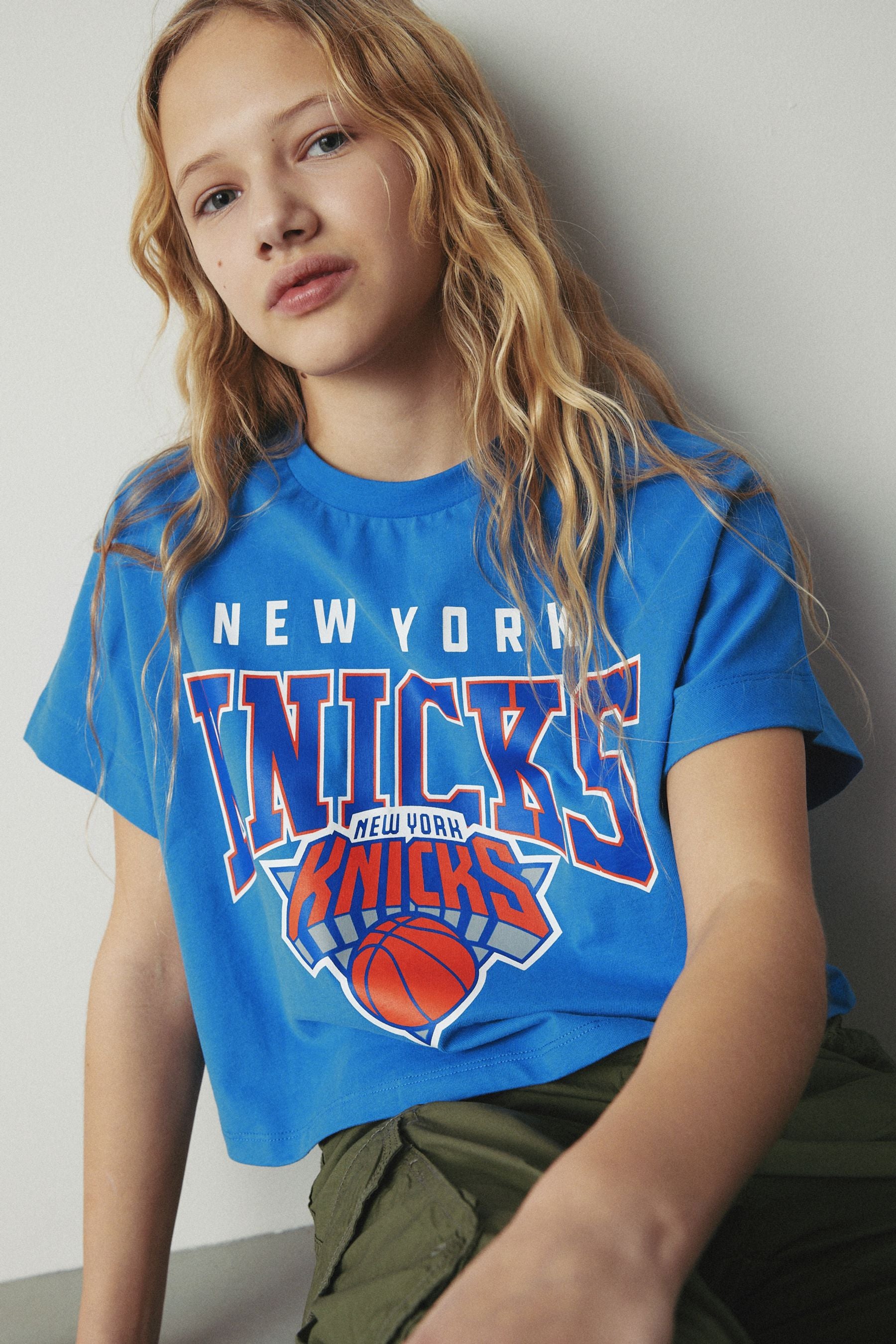 Blue New York Knicks NBA Boxy Graphic T-Shirt (3-16yrs)