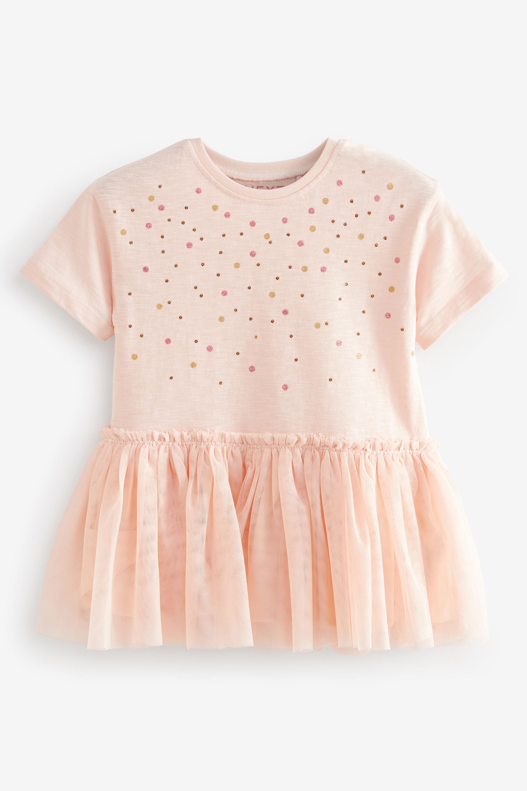 Pink Short Sleeve Jersey Mesh Dress (3mths-7yrs)