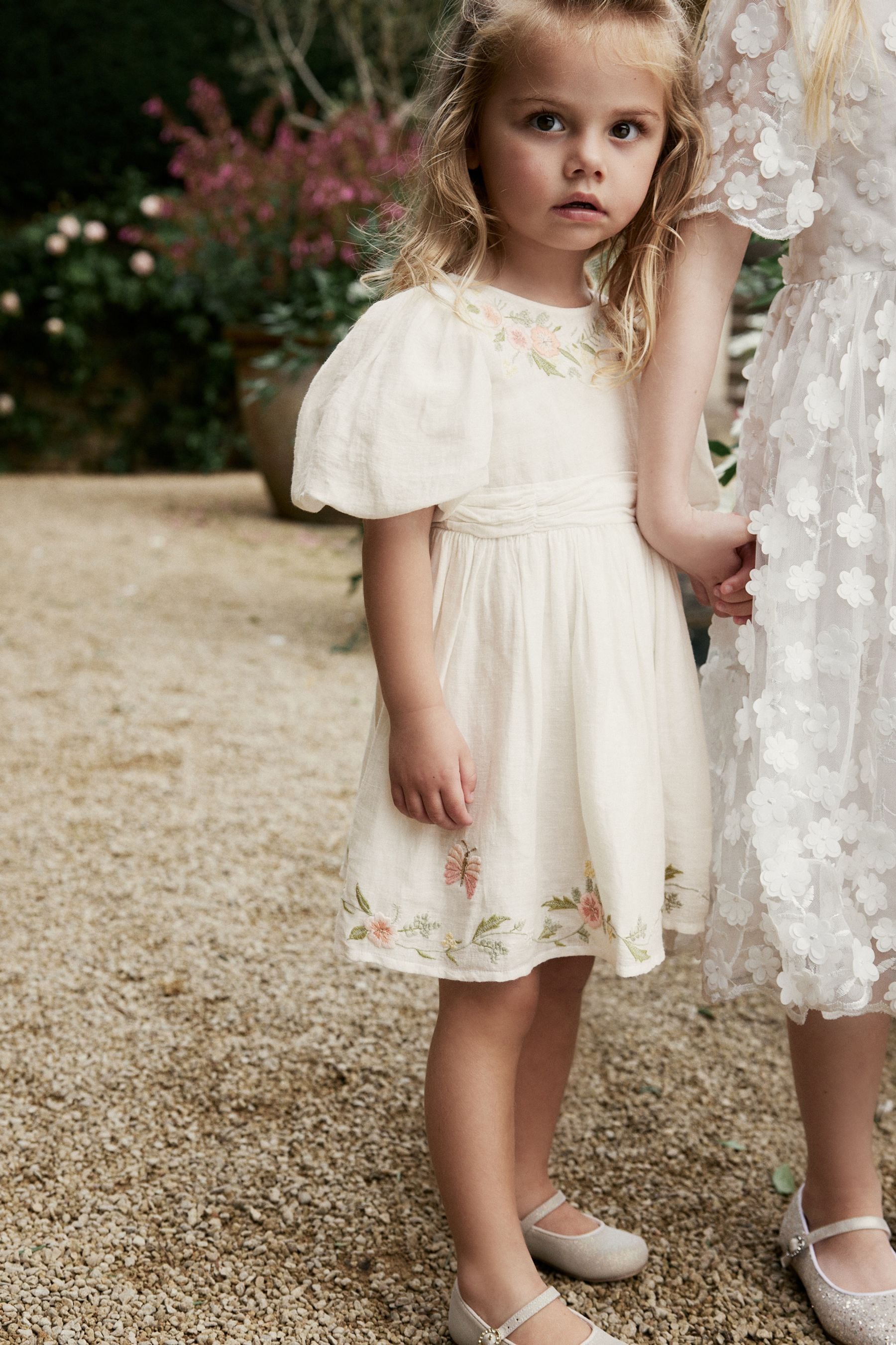 White Embroidered Cotton/Linen Blend Dress (3mths-10yrs)