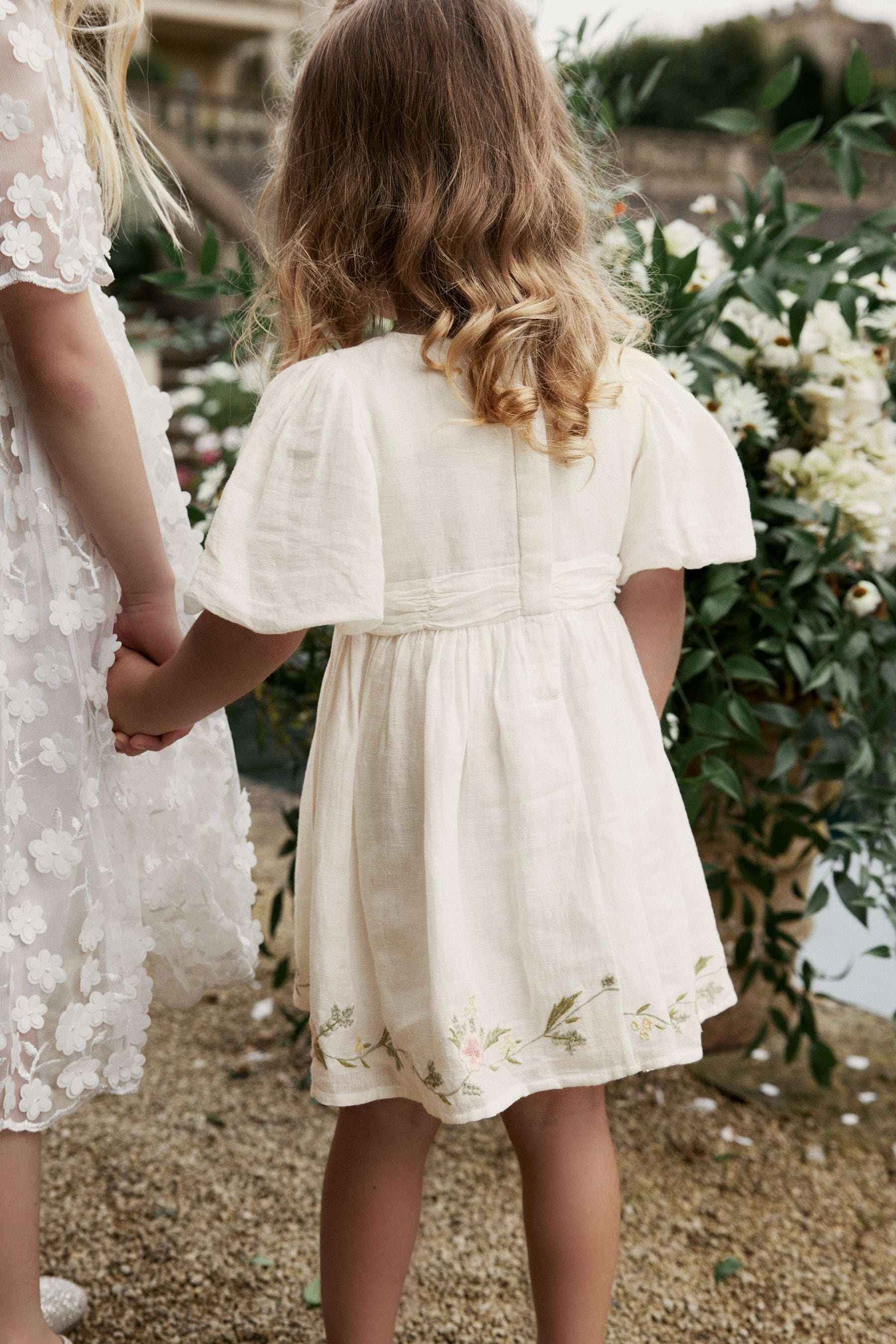 White Embroidered Cotton/Linen Blend Dress (3mths-10yrs)