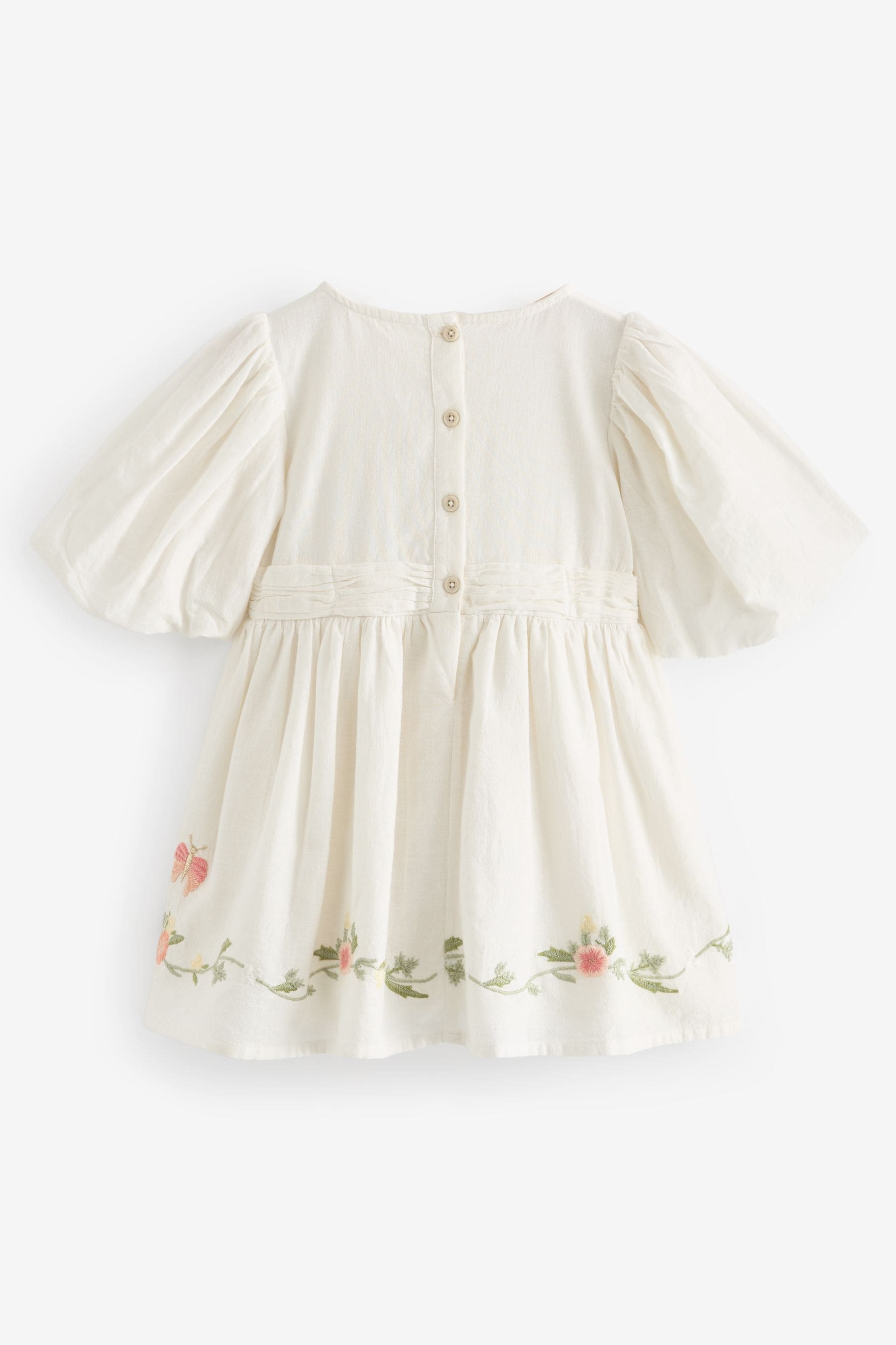 White Embroidered Cotton/Linen Blend Dress (3mths-10yrs)