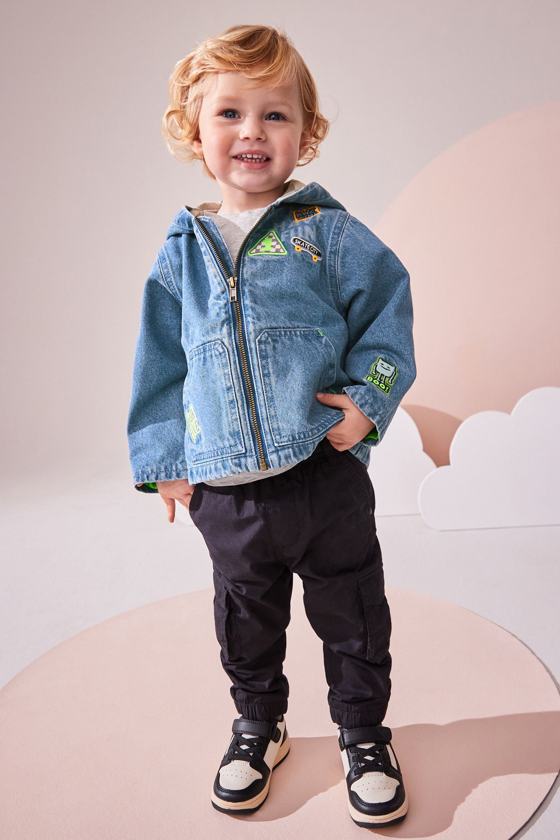 Denim Badge 100% Cotton Hooded Jacket (3mths-7yrs)