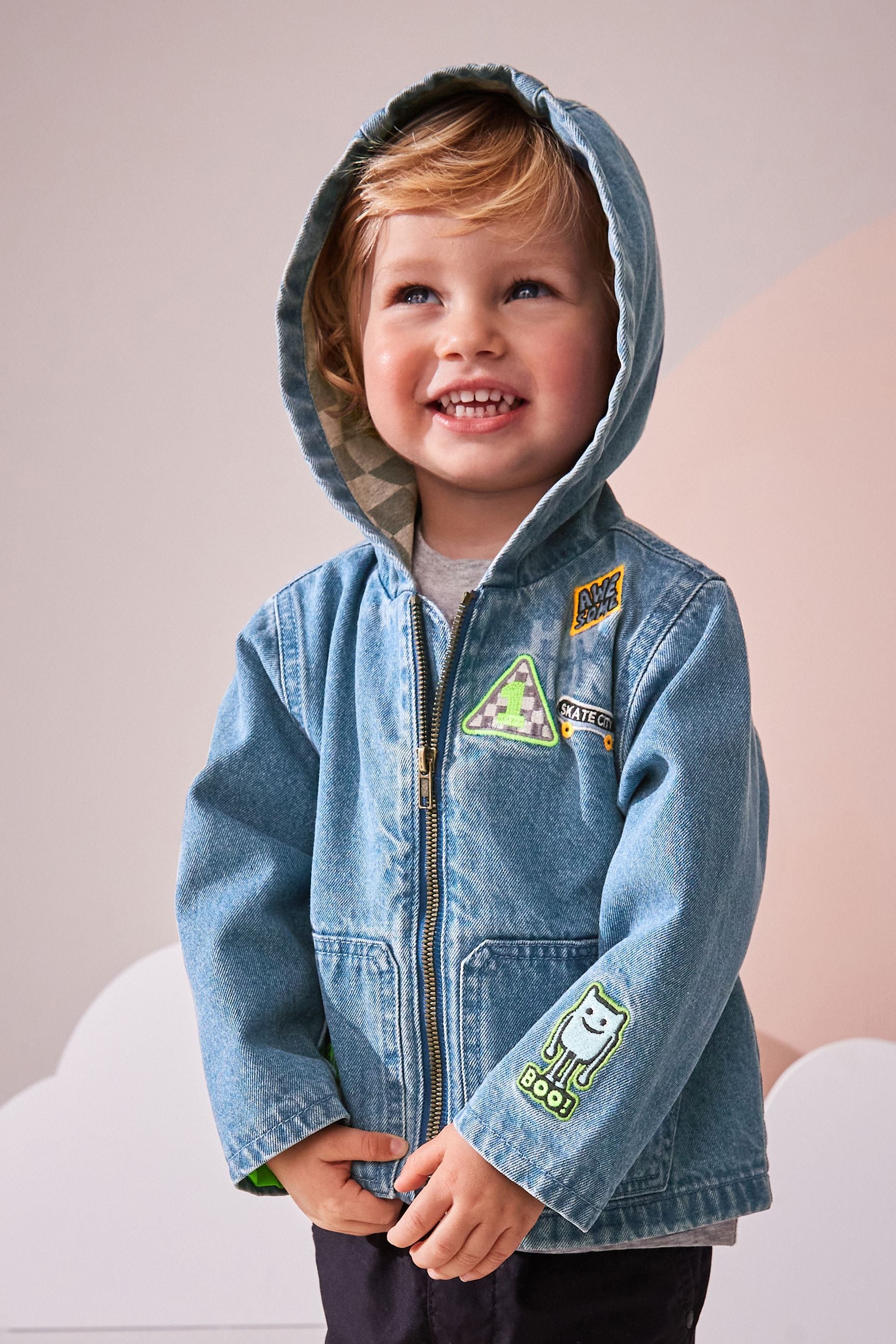 Denim Badge 100% Cotton Hooded Jacket (3mths-7yrs)