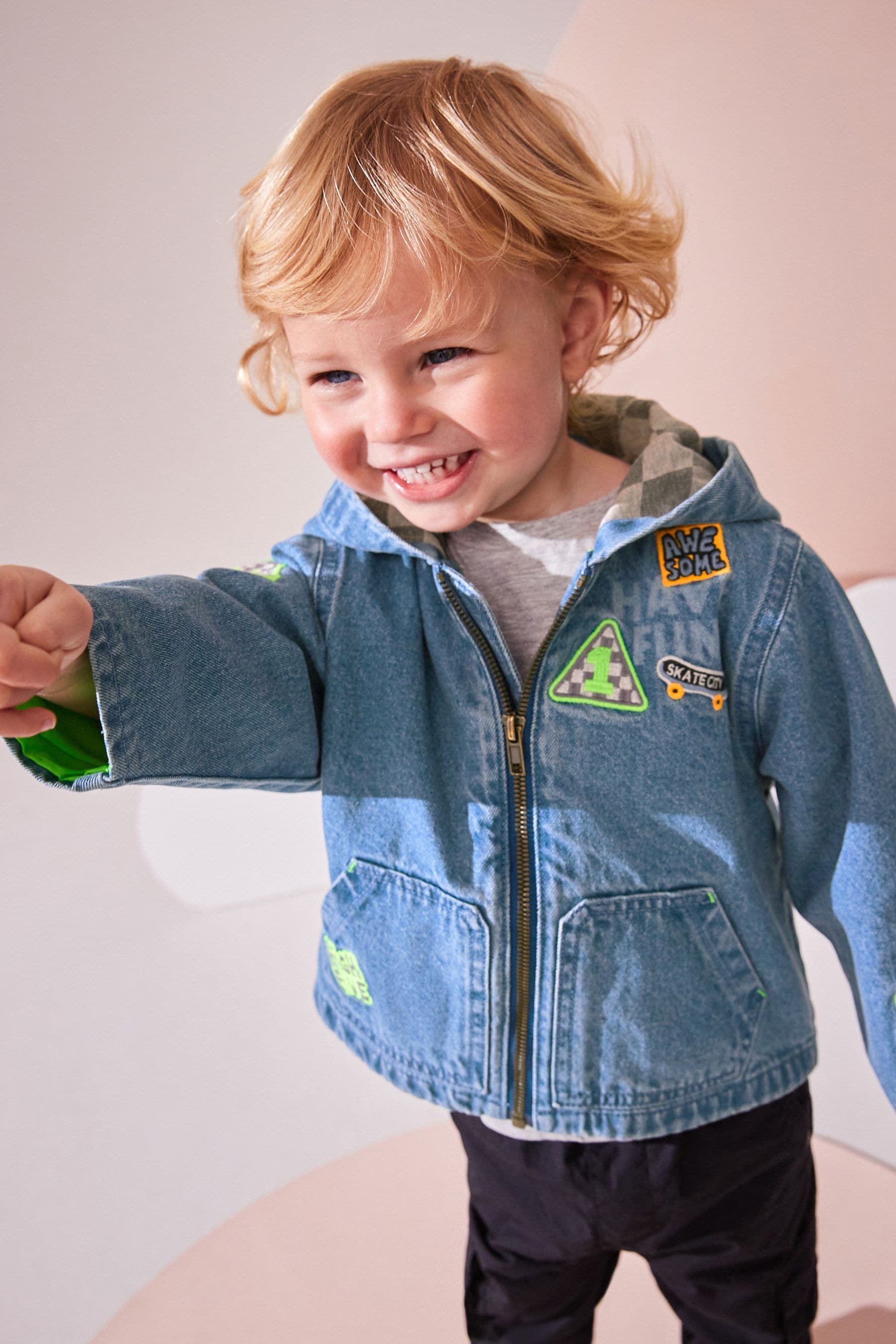 Denim Badge 100% Cotton Hooded Jacket (3mths-7yrs)