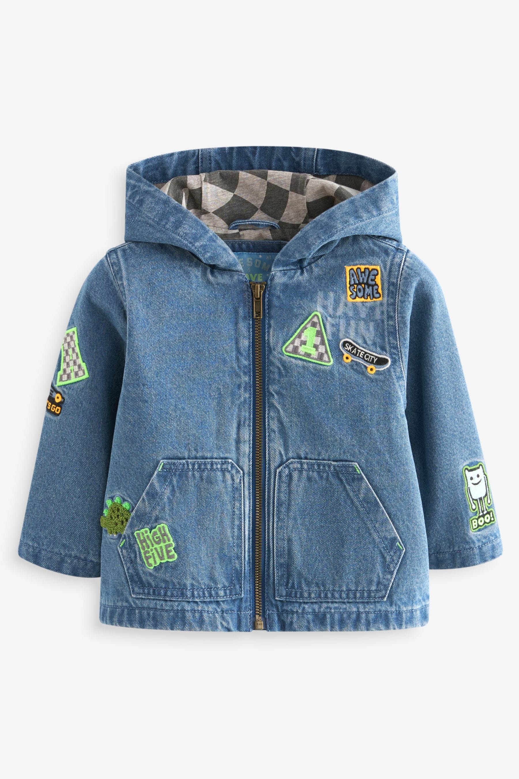 Denim Badge 100% Cotton Hooded Jacket (3mths-7yrs)