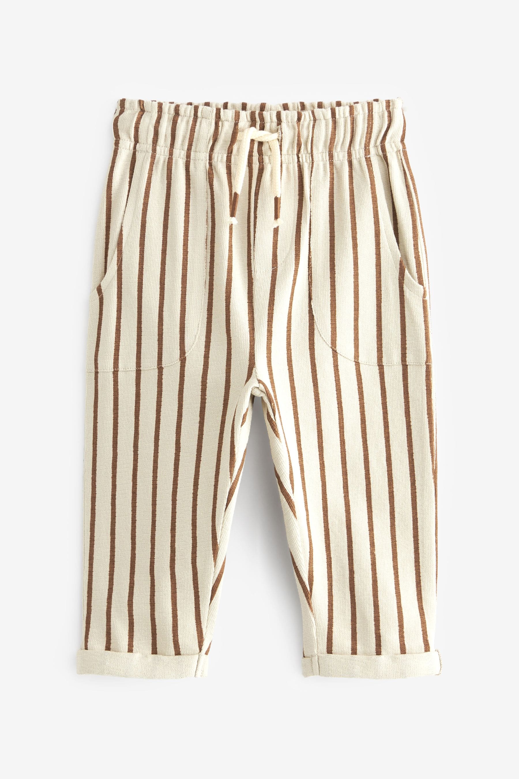 Ecru Cream/Brown Lightweight 100% Cotton Stripe Jersey Joggers (3mths-7yrs)