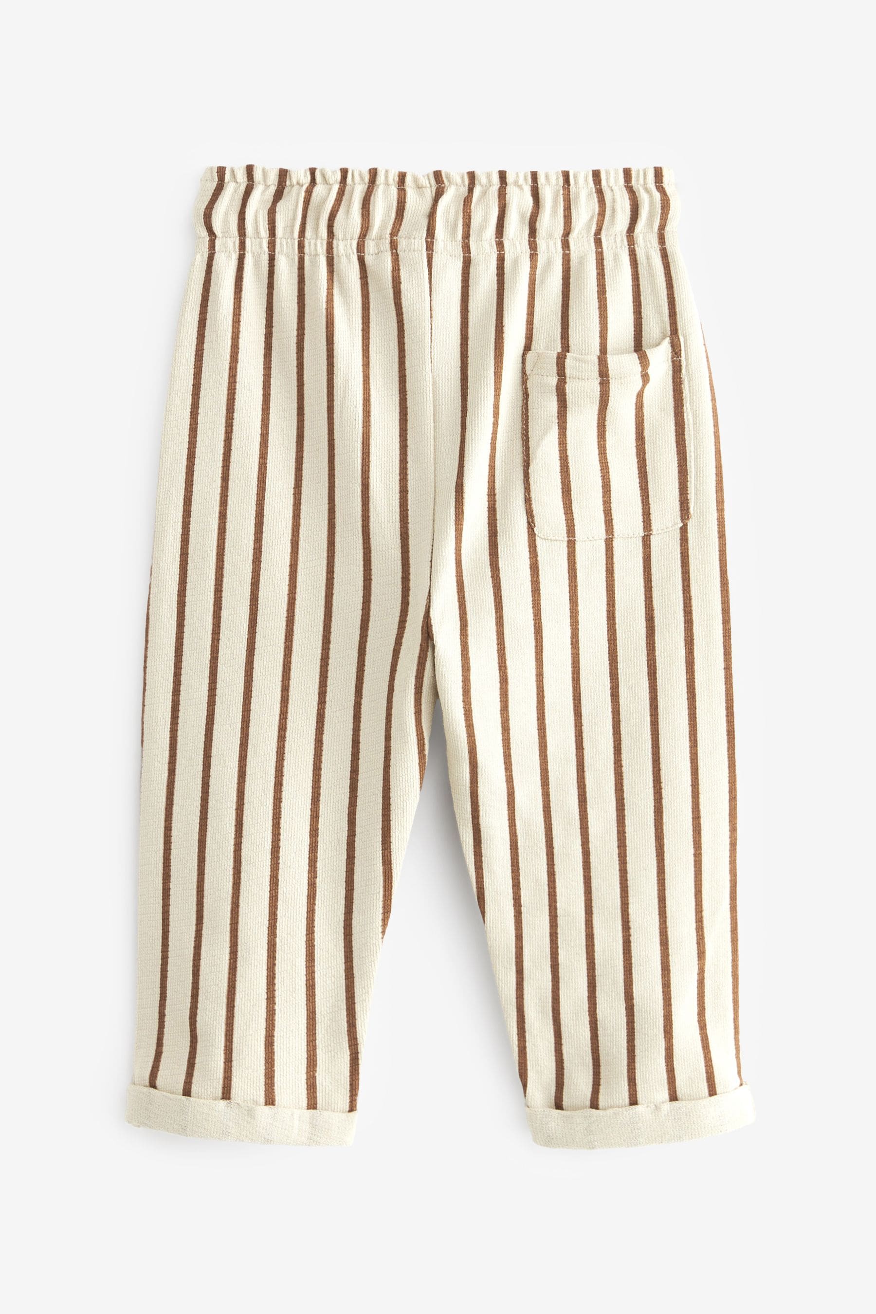 Ecru Cream/Brown Lightweight 100% Cotton Stripe Jersey Joggers (3mths-7yrs)