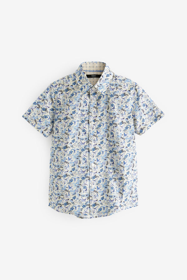 Blue 100% Cotton Short Sleeve All-Over Print Shirt (3-12yrs)