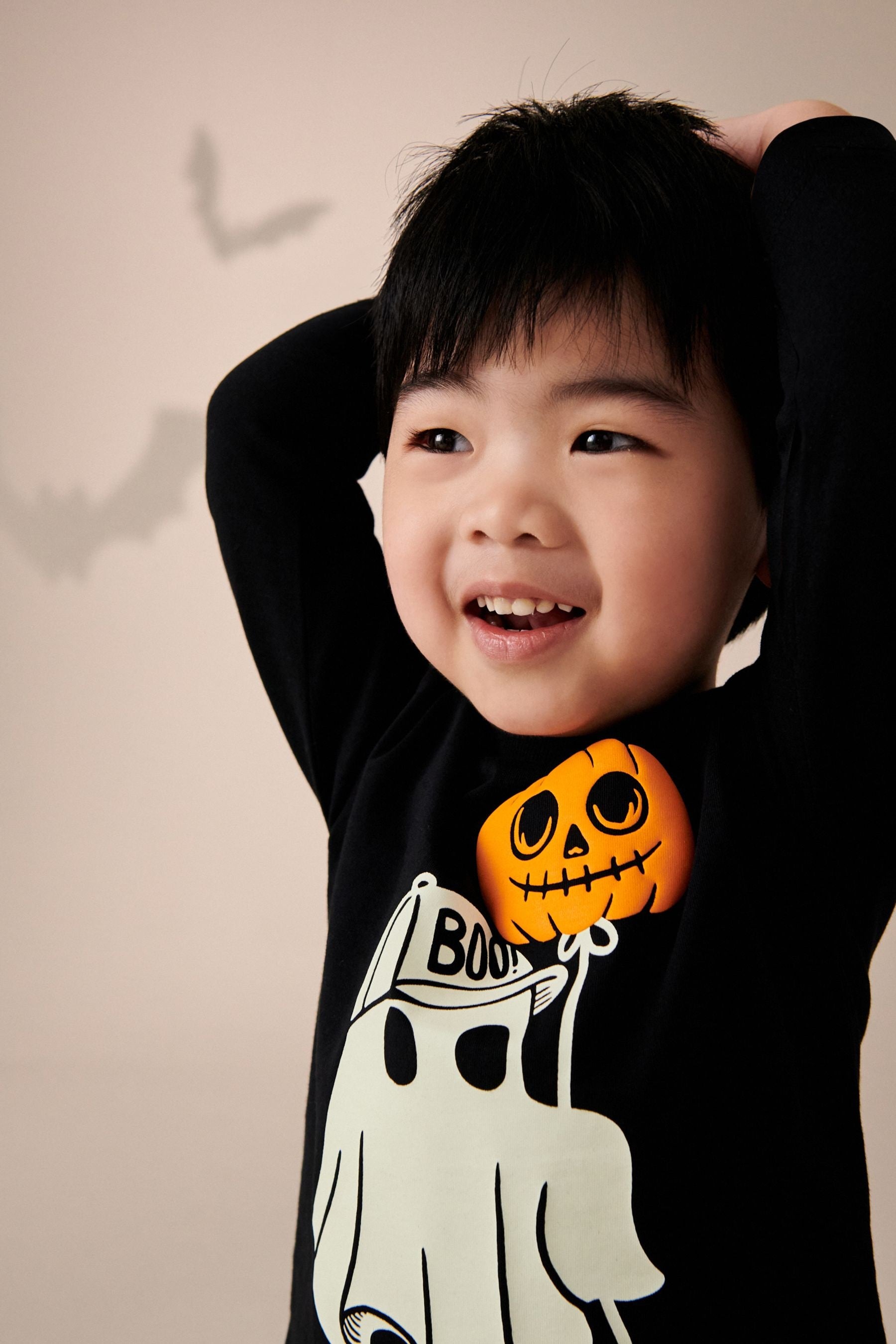 Black Ghost Halloween 100% Cotton Long Sleeve T-Shirt (3mths-7yrs)