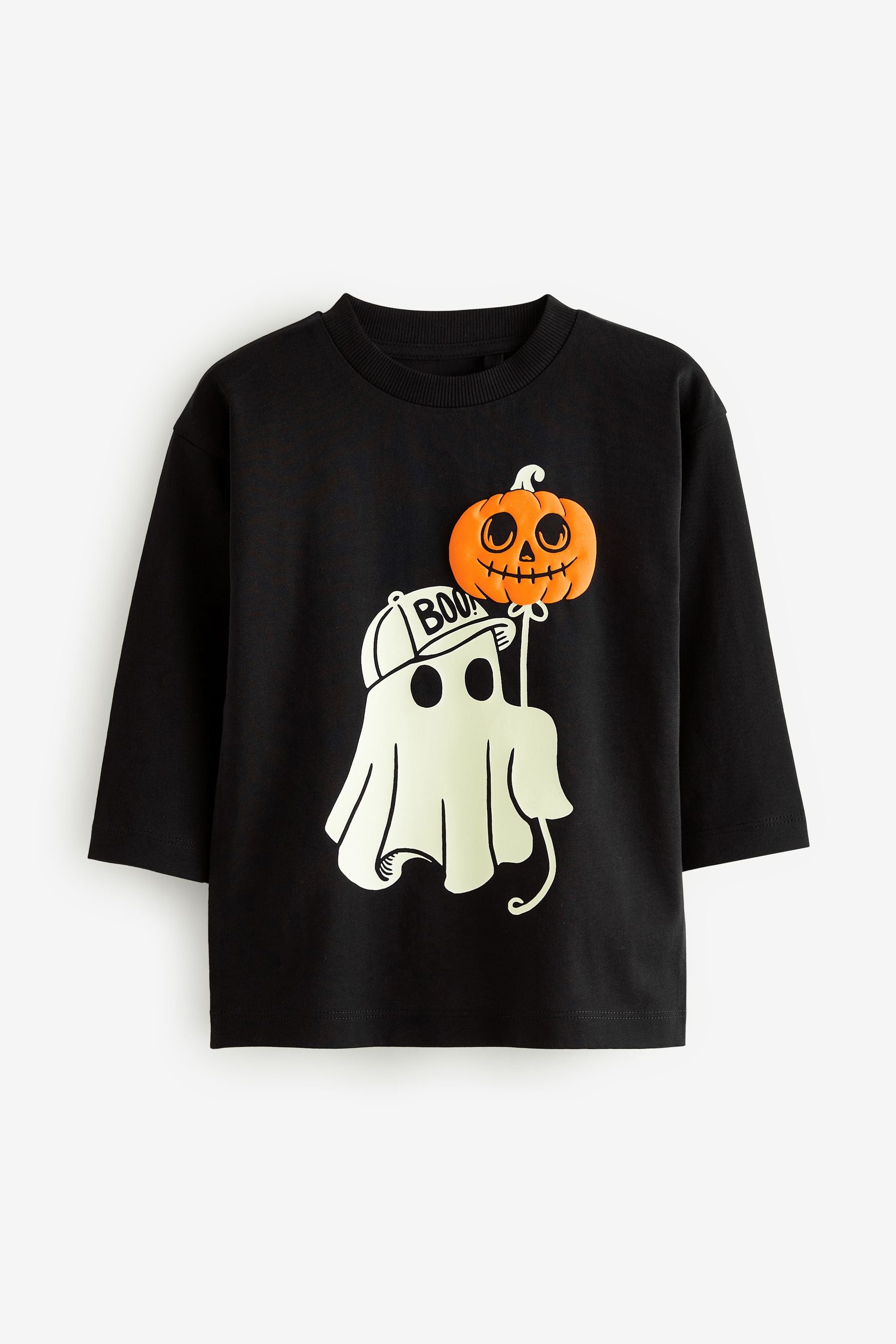 Black Ghost Halloween 100% Cotton Long Sleeve T-Shirt (3mths-7yrs)