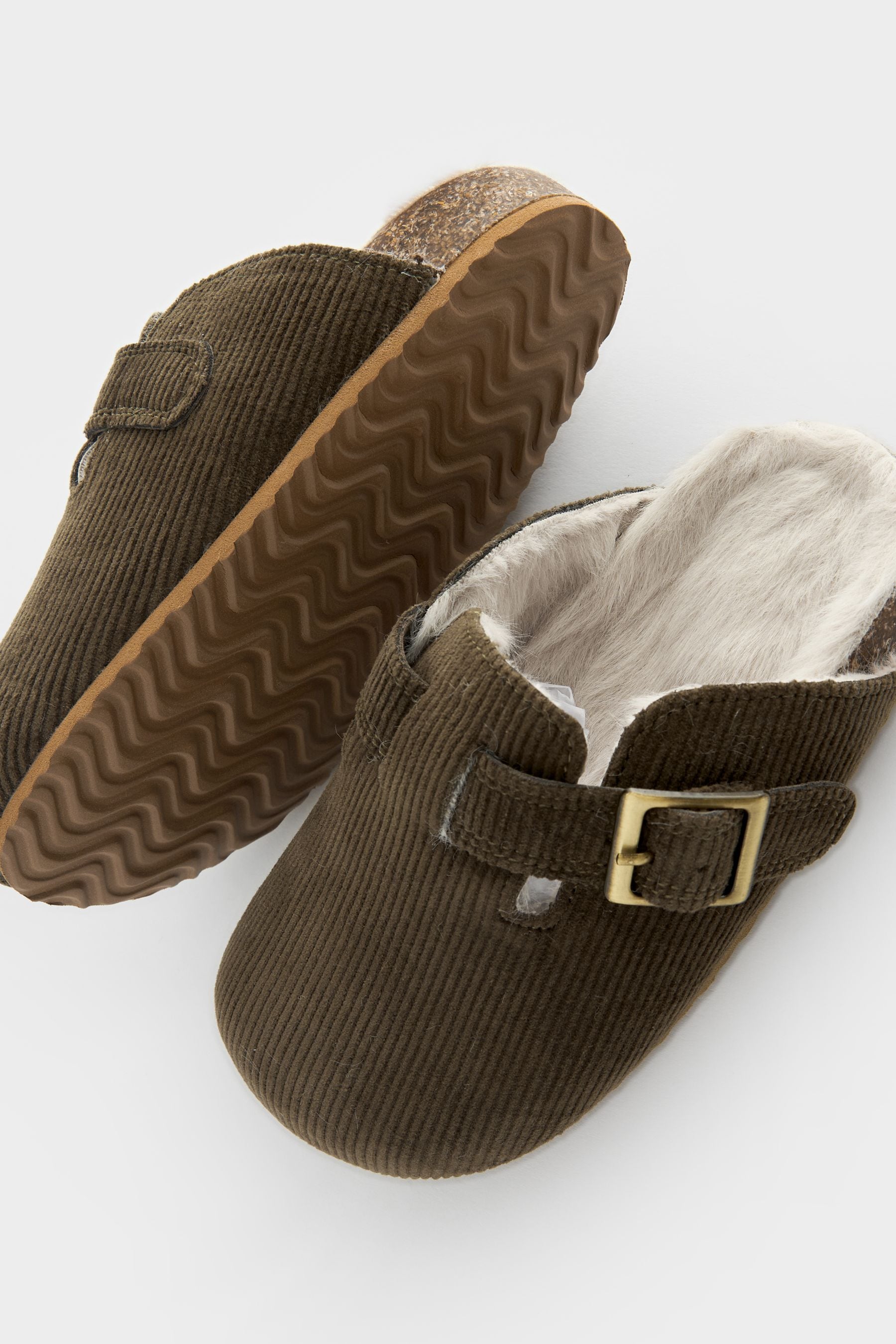 Khaki Green Warm Lined Corkbed Slipper Clog