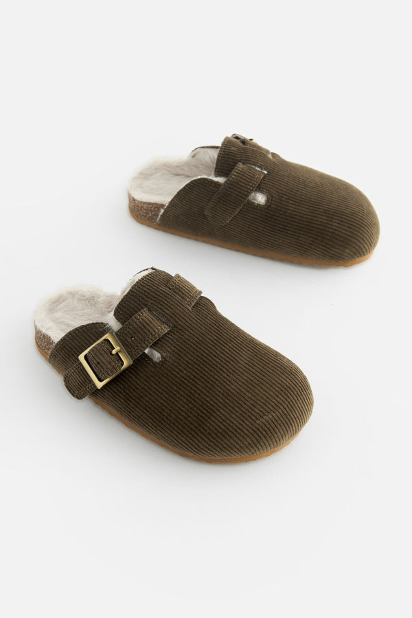 Khaki Green Warm Lined Corkbed Slipper Clog