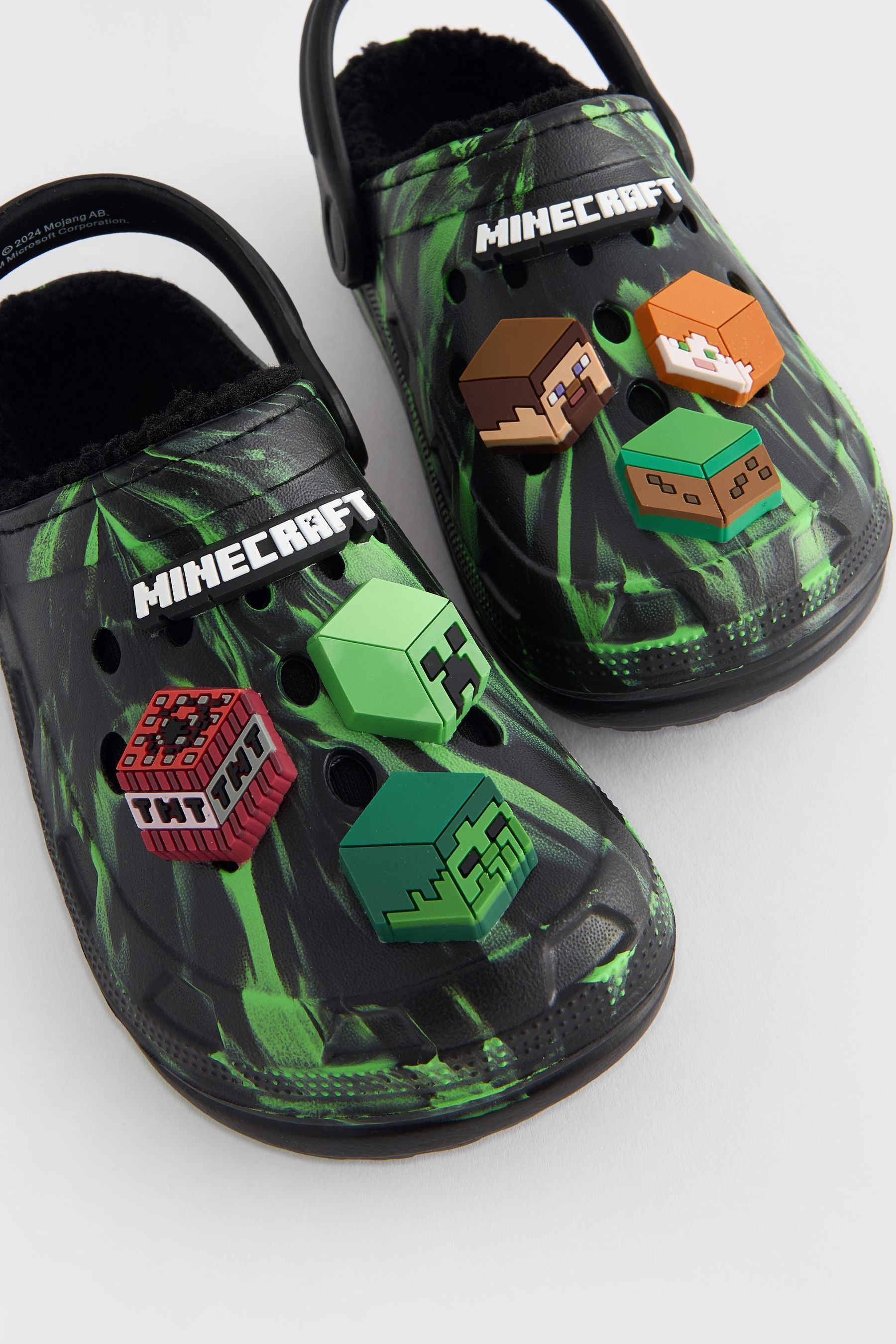 Black/Green Minecraft Fleece Lined Slipper Clogs