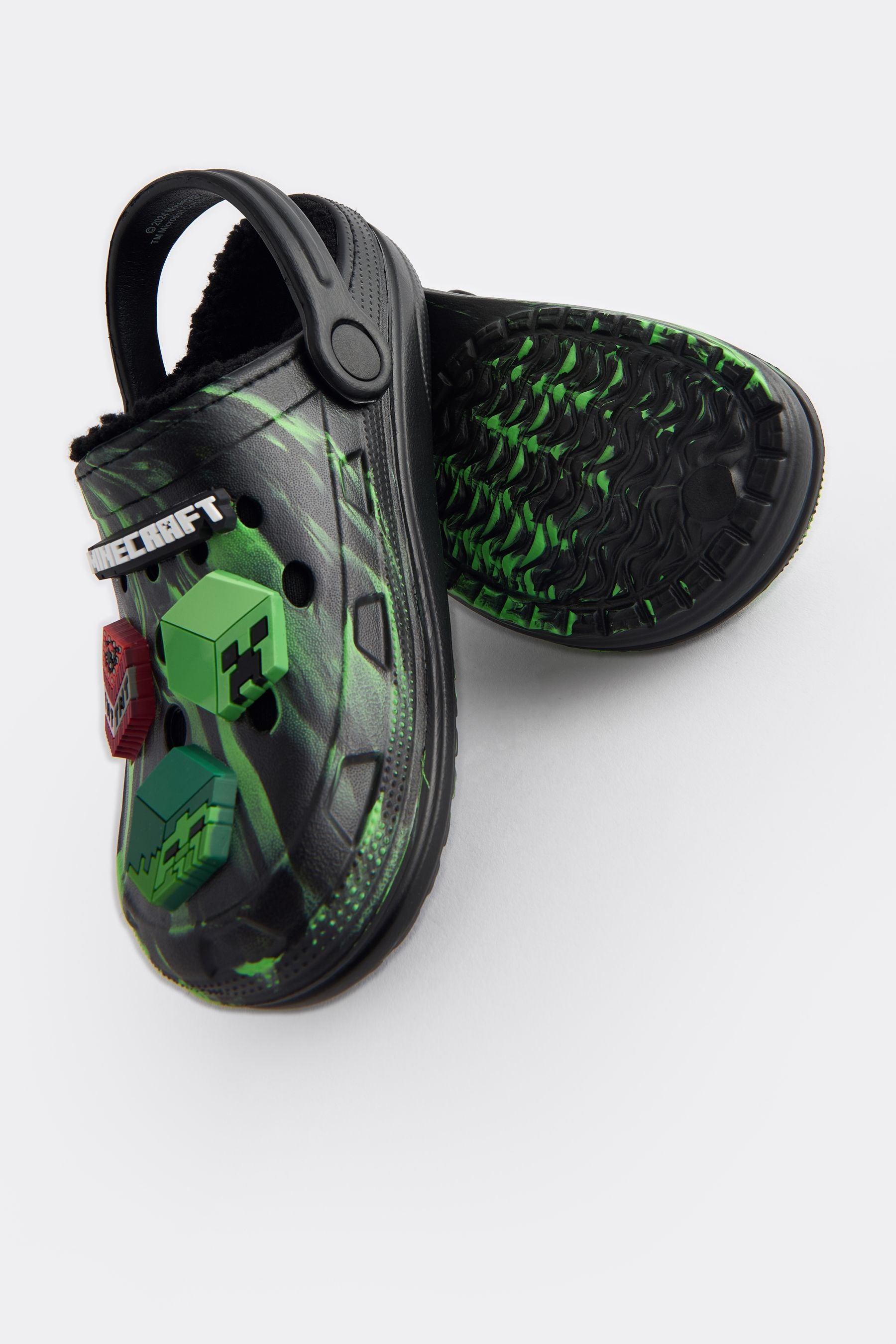 Black/Green Minecraft Fleece Lined Slipper Clogs