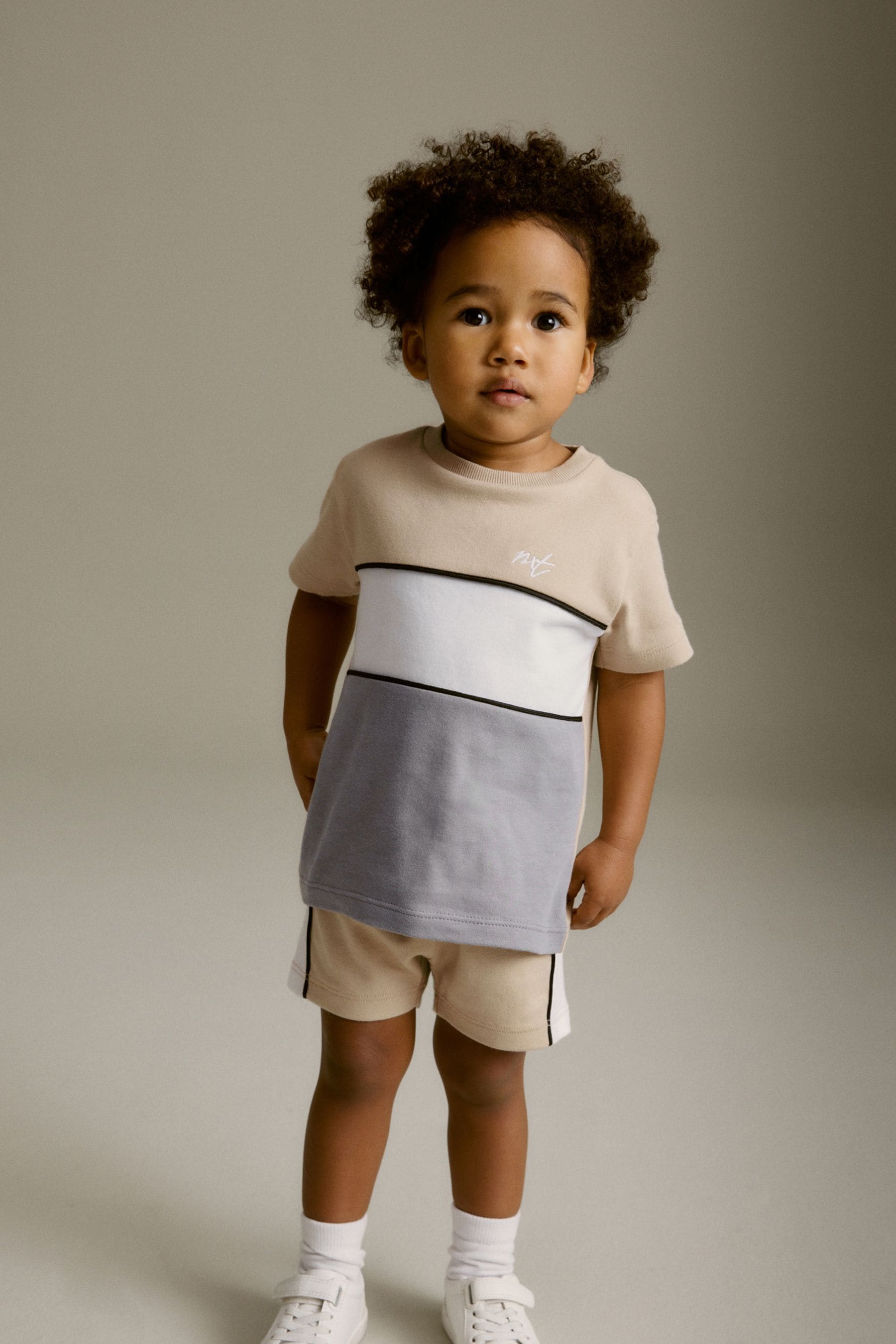 Neutral 100% Cotton Short Sleeve Colourblock T-Shirt and Shorts Set (3mths-7yrs)