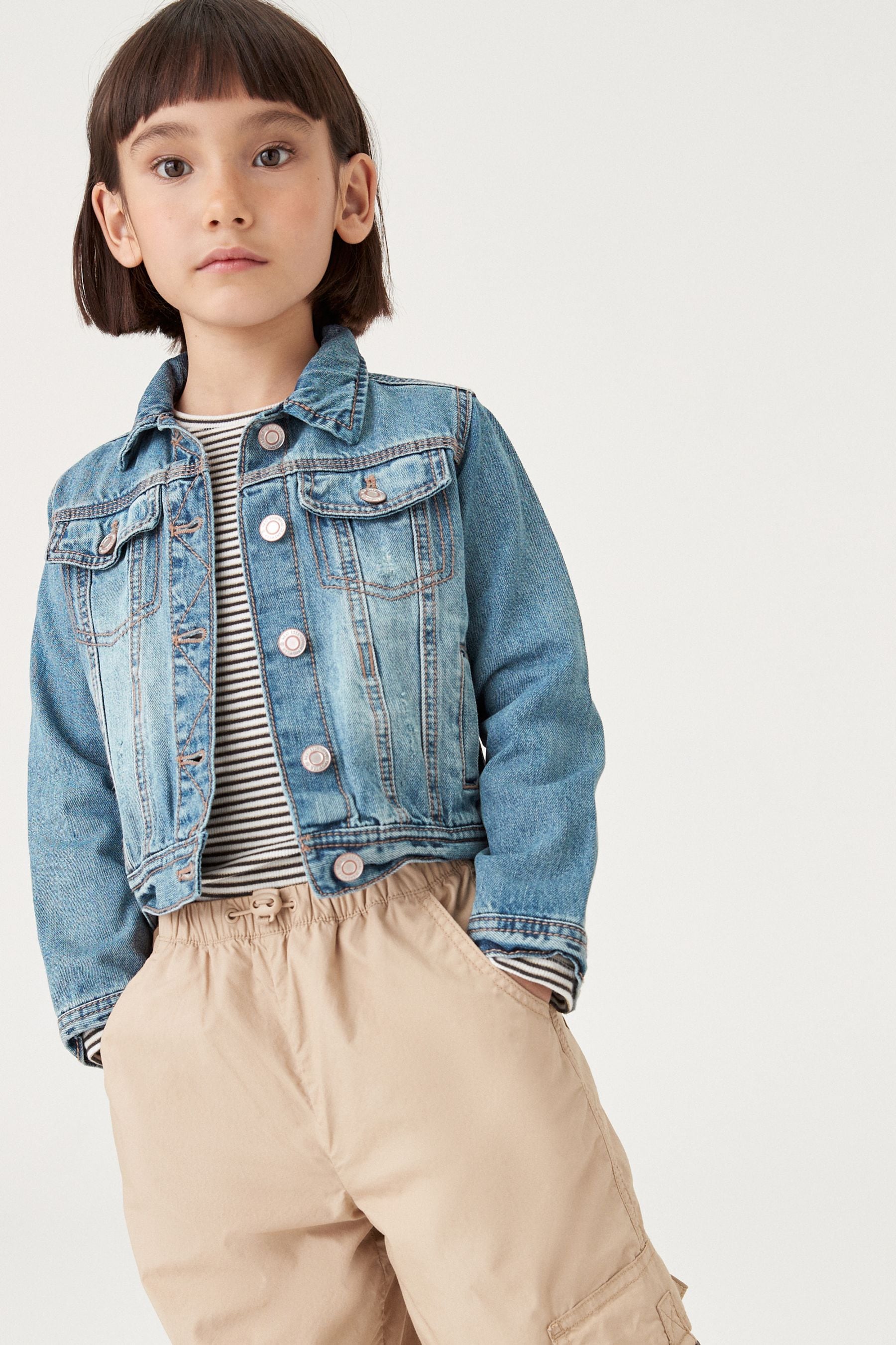 Mid Blue Denim Heart Western 100% Cotton Jacket (3-16yrs)