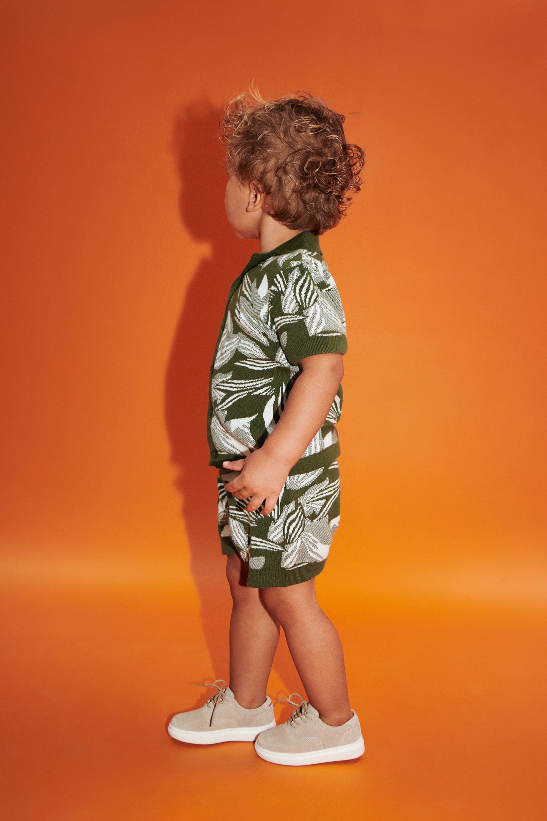 Green Leaf Print Knitted Shirt and Shorts Set (3mths-10yrs)