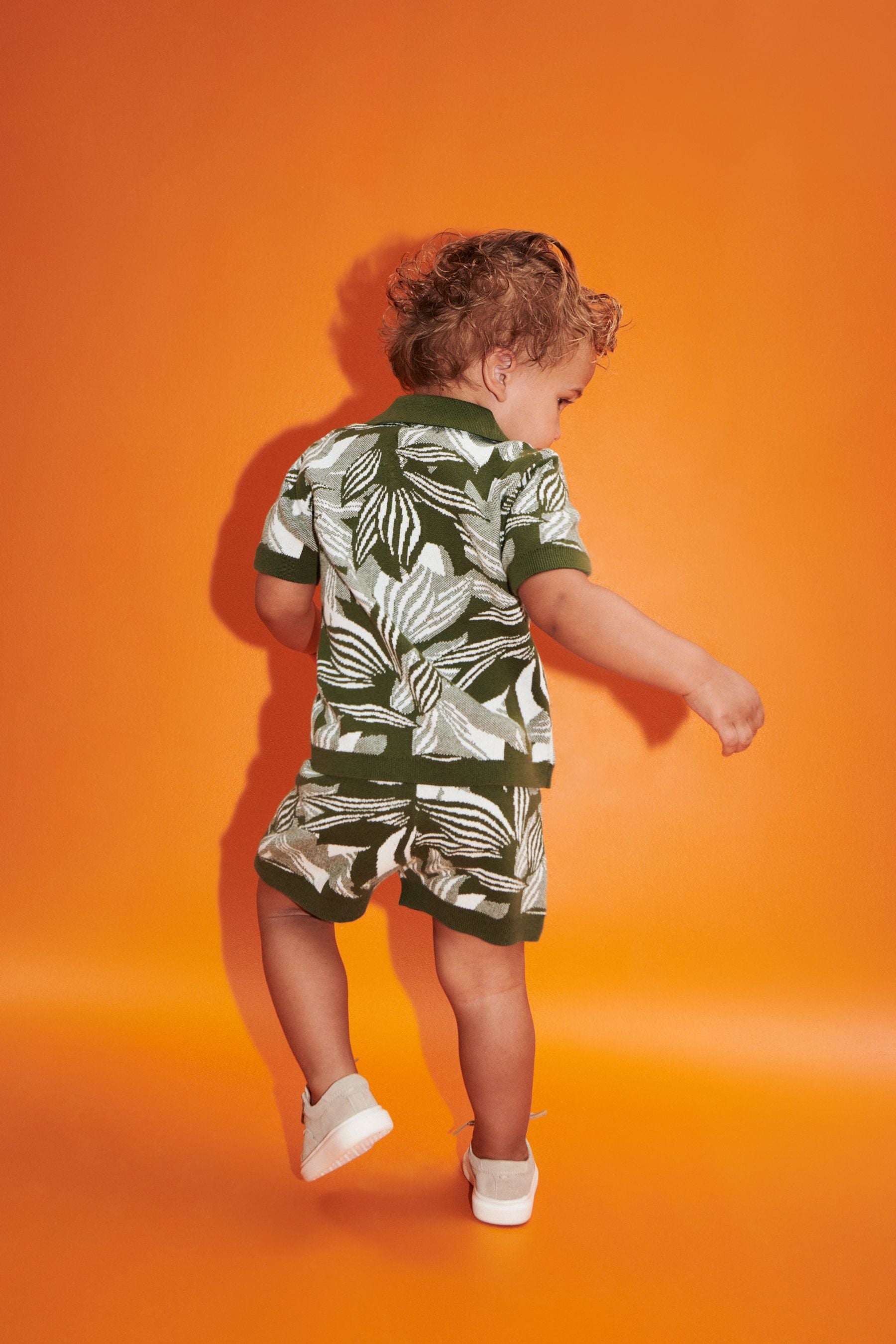 Green Leaf Print Knitted Shirt and Shorts Set (3mths-10yrs)