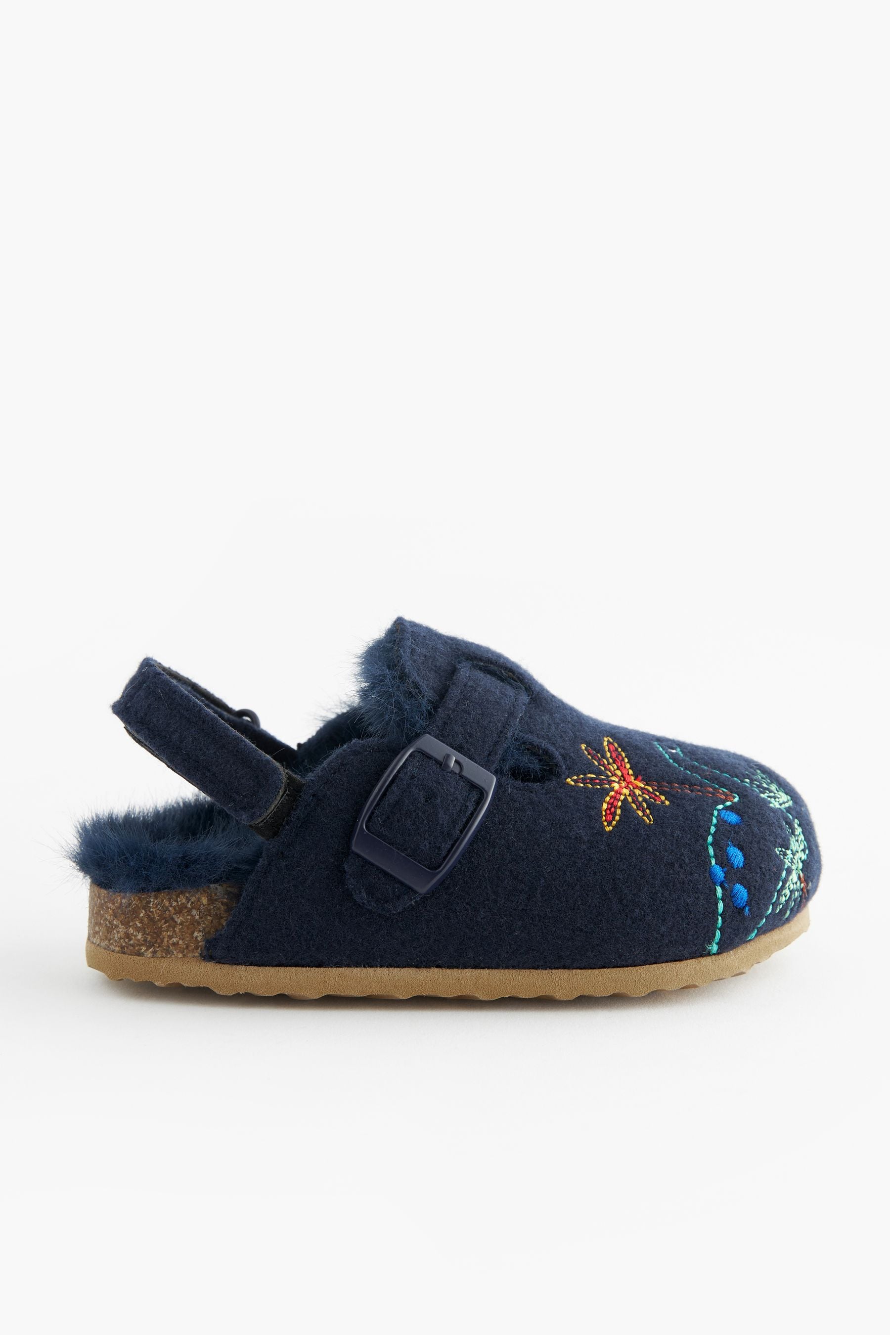 Navy Dinosaur Faux Fur Lined Clog Slippers