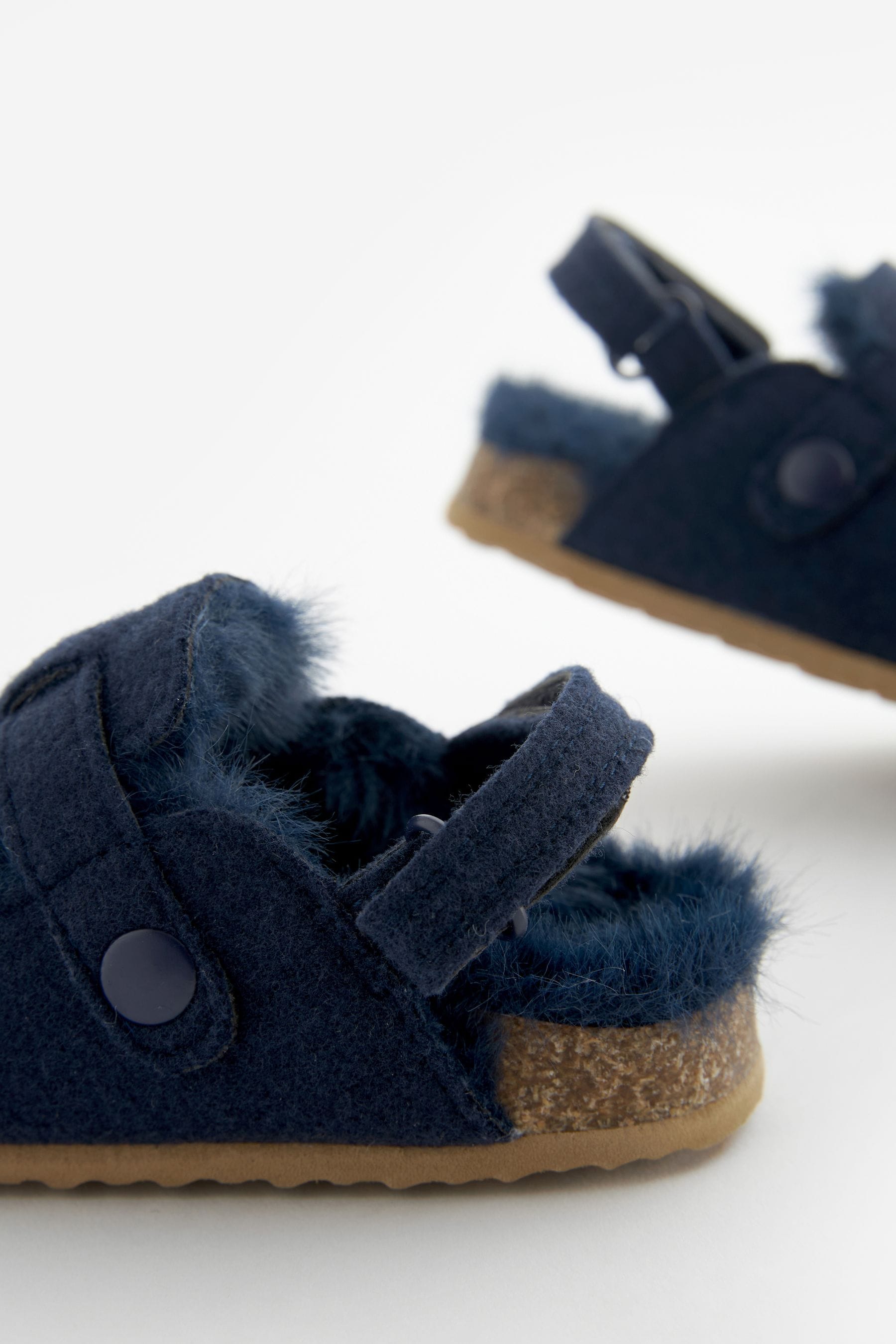 Navy Dinosaur Faux Fur Lined Clog Slippers