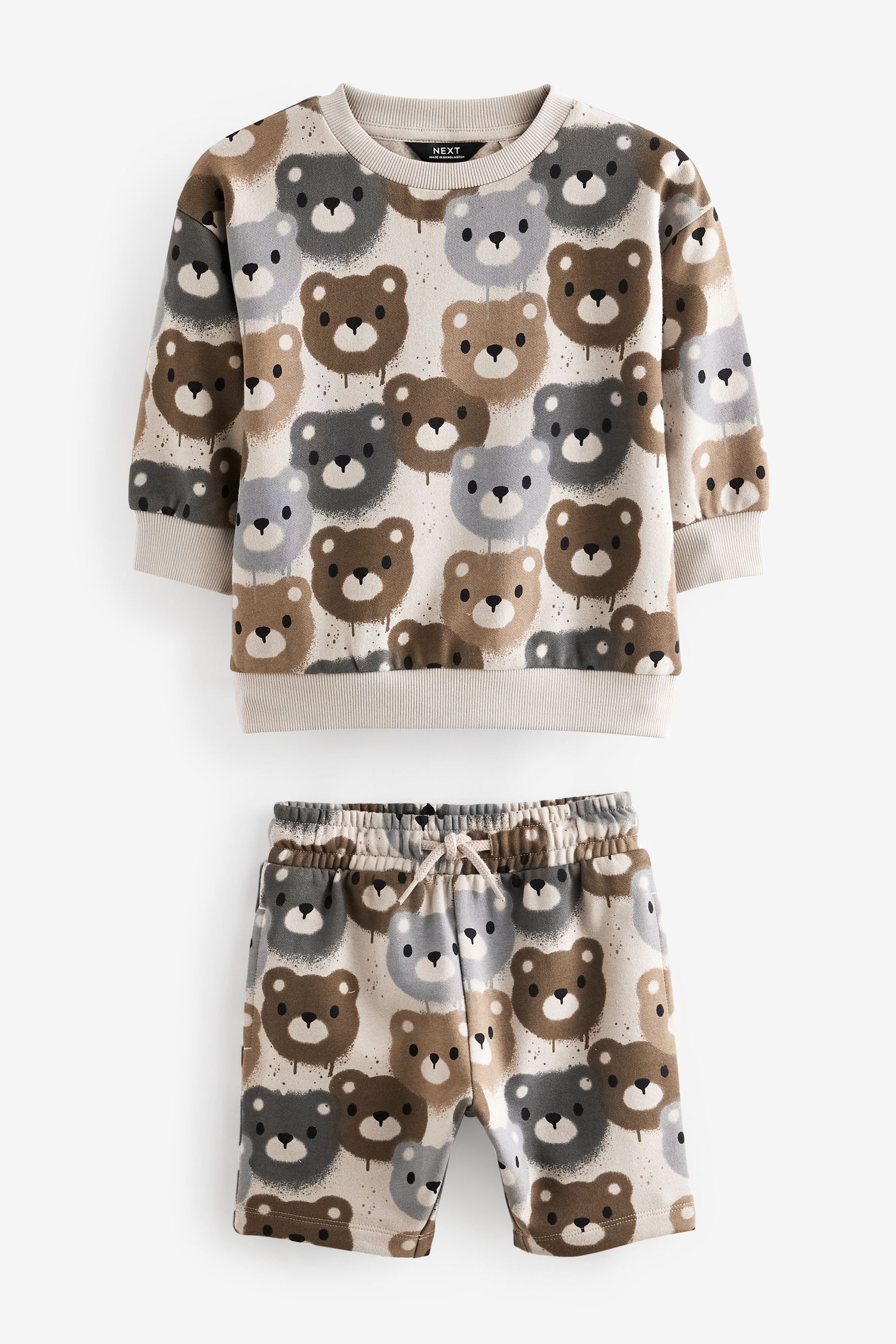 Neutral Drippy Bear Jersey Crew Neck Sweatshirt and Short Set (3mths-7yrs)