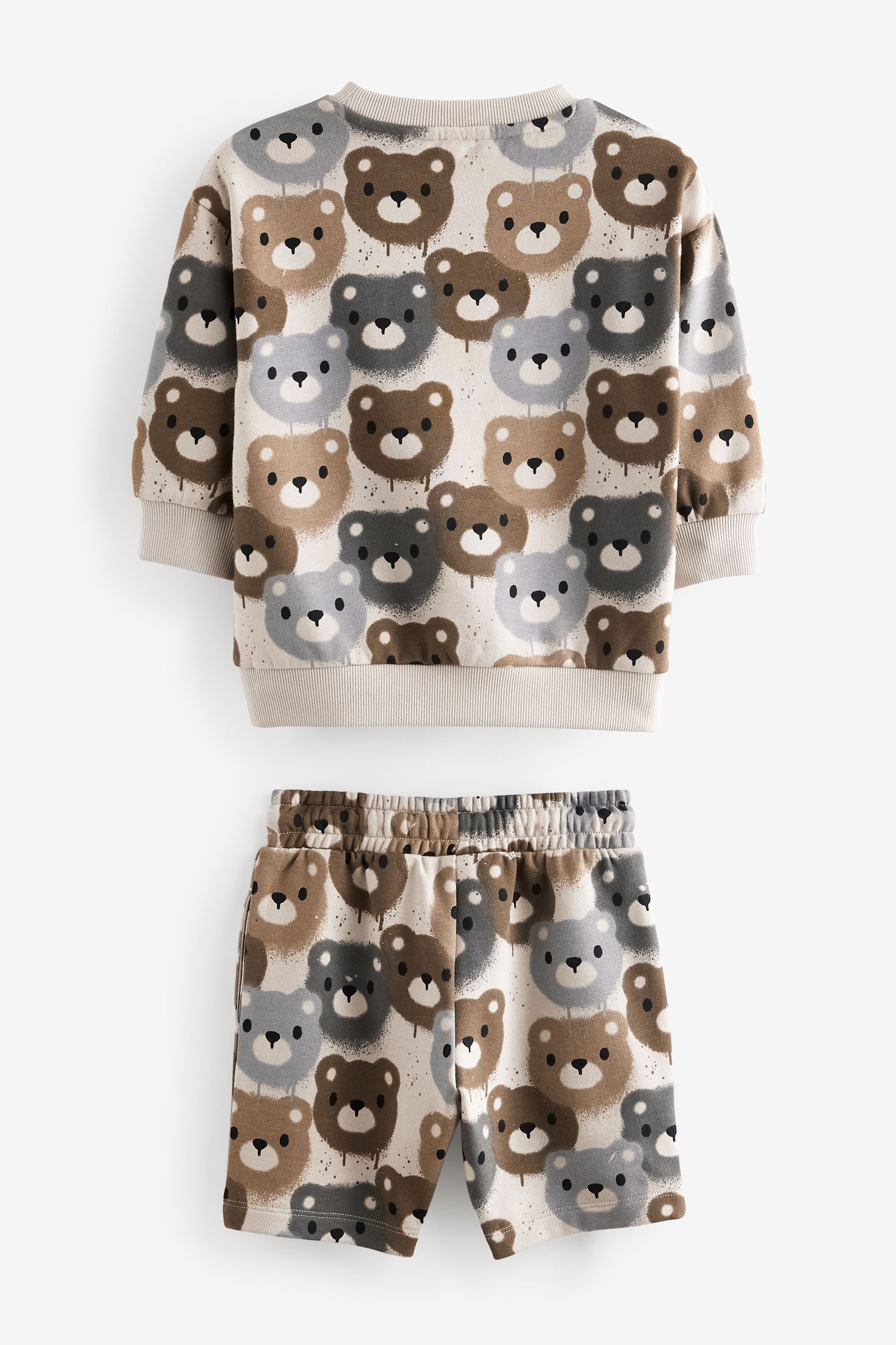 Neutral Drippy Bear Jersey Crew Neck Sweatshirt and Short Set (3mths-7yrs)