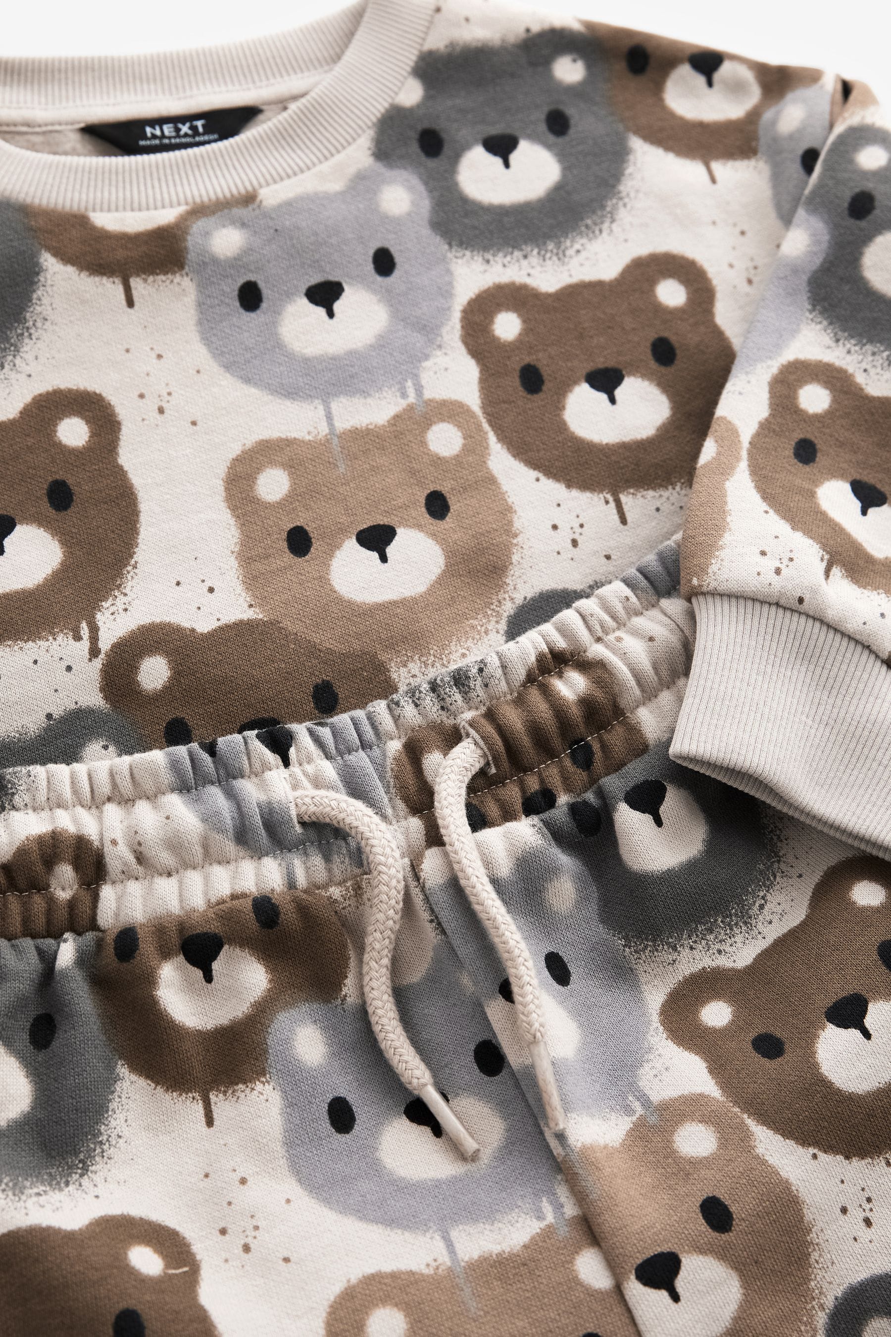 Neutral Drippy Bear Jersey Crew Neck Sweatshirt and Short Set (3mths-7yrs)