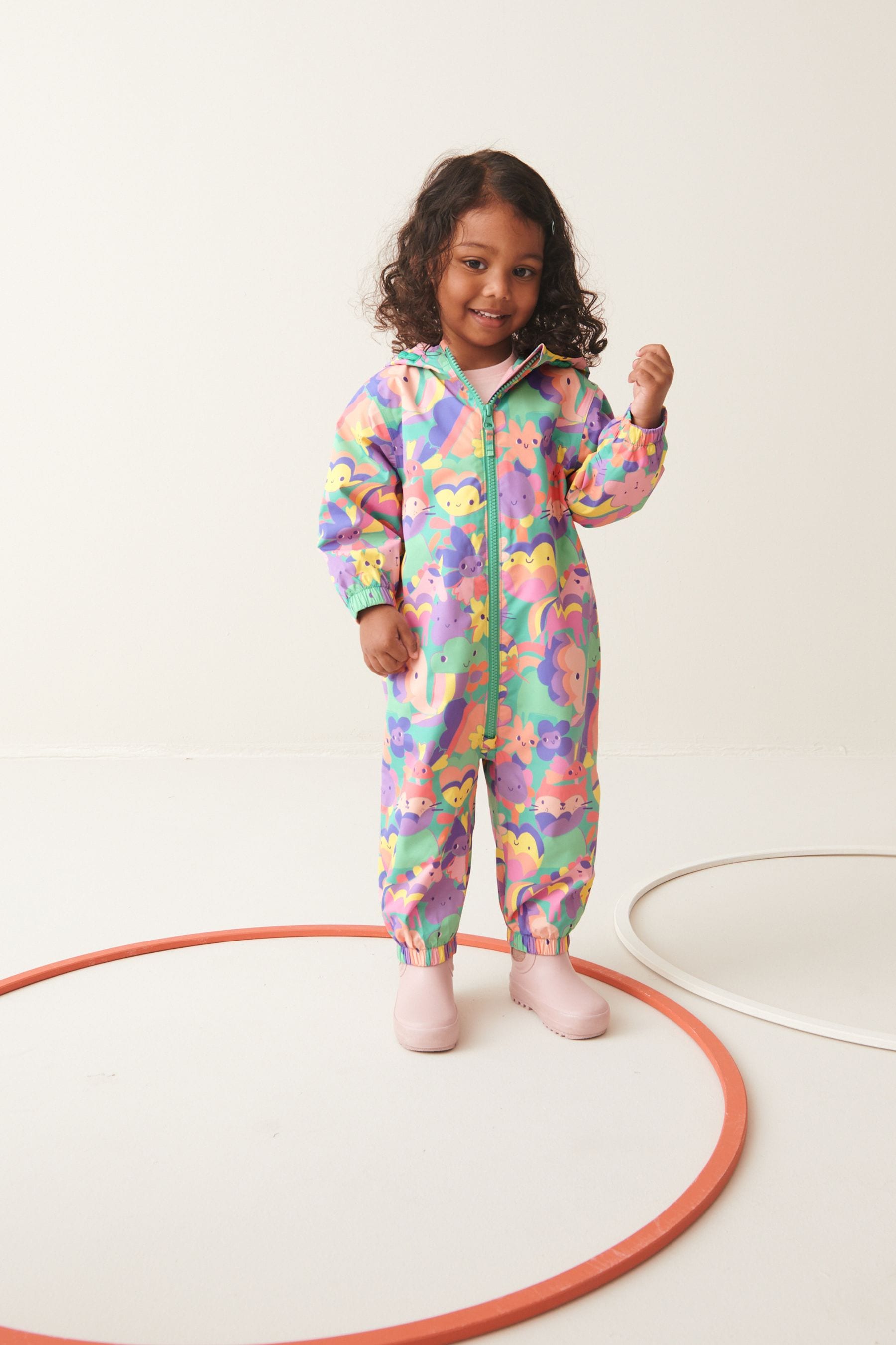 Multi Lightweight Waterproof Fleece Lined Printed Puddlesuit (3mths-7yrs)