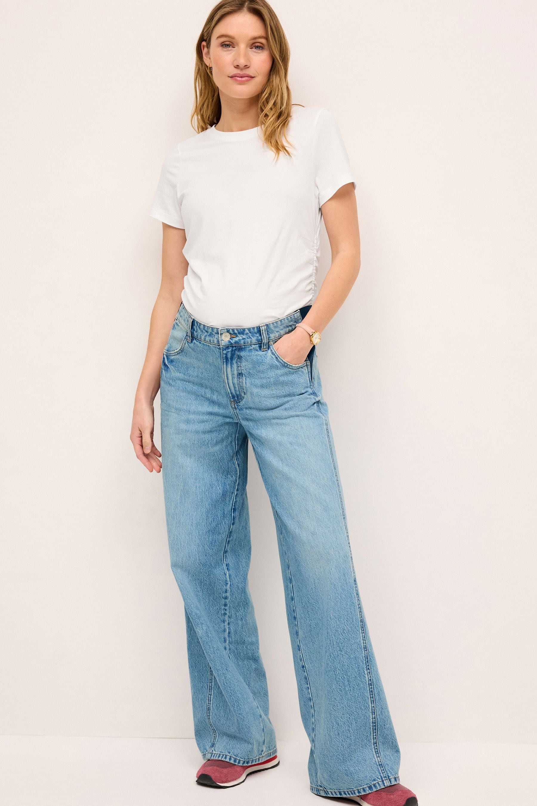 Bleach Denim Maternity Wide Leg Jeans