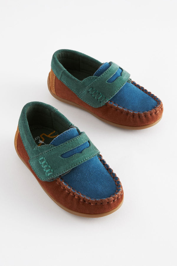 Multi Bright Leather Penny Loafers with Touch and Close Fastening