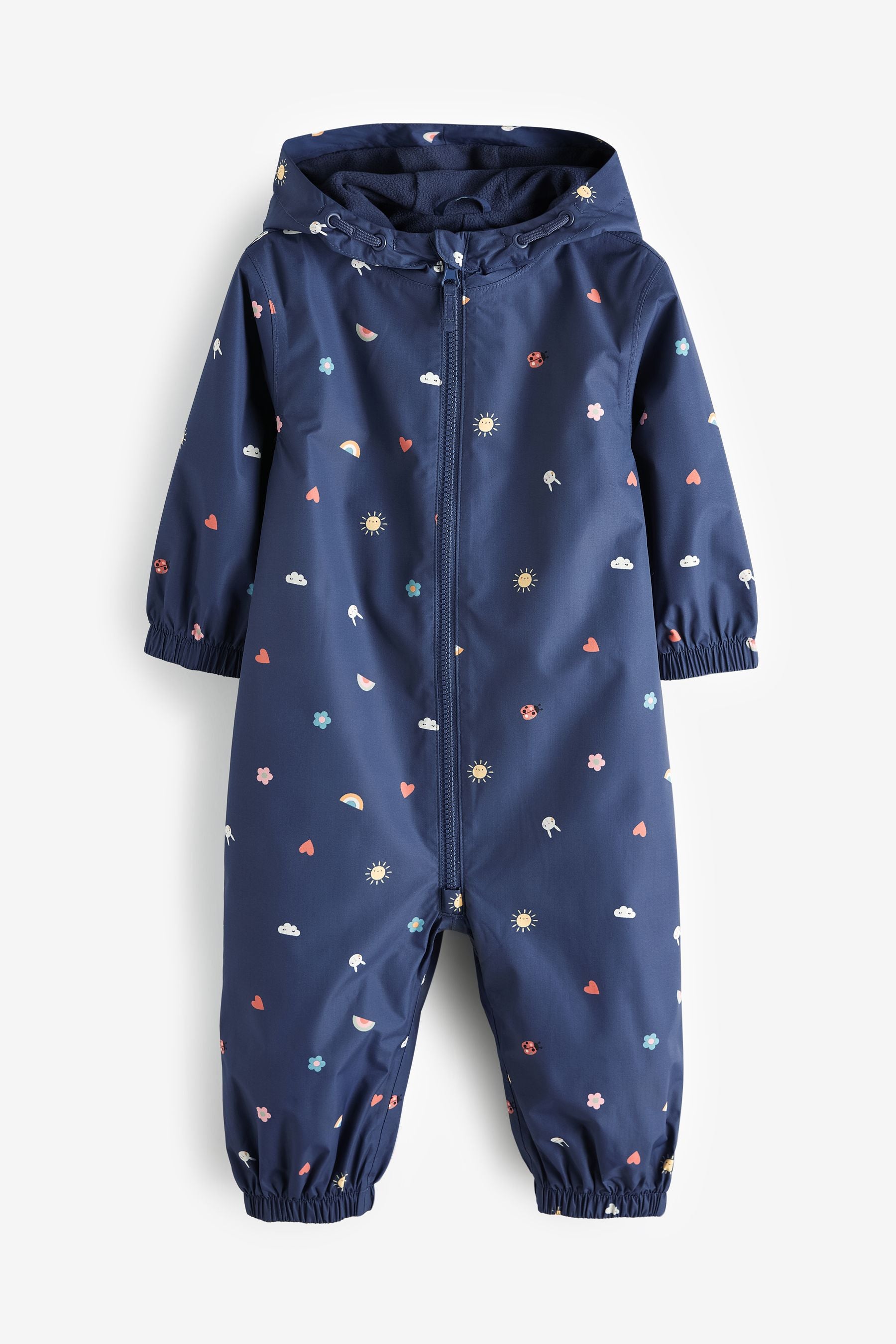 Navy Lightweight Waterproof Fleece Lined Printed Puddlesuit (3mths-7yrs)