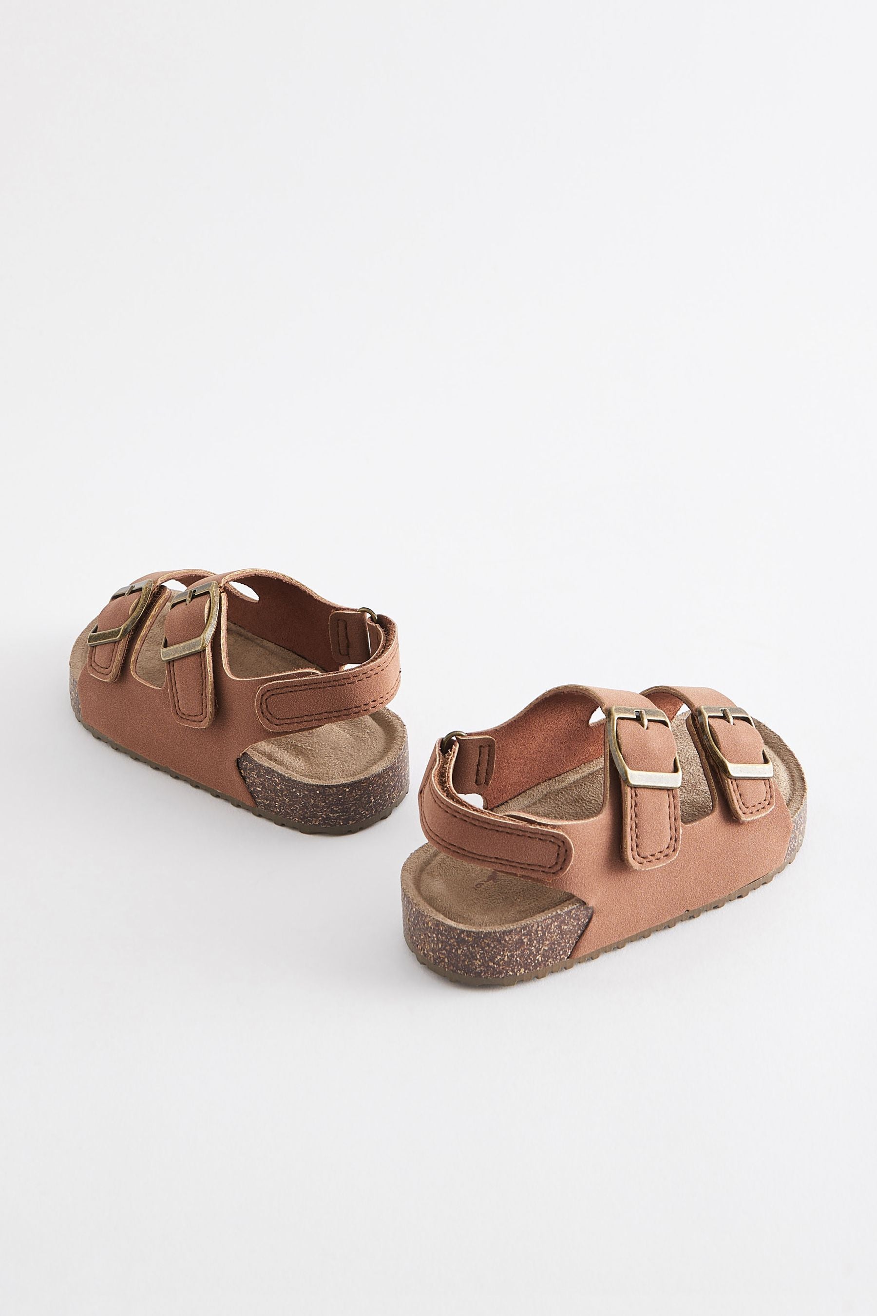 Terracotta Brown Standard Fit (F) Double Buckle Cushioned Footbed Sandals