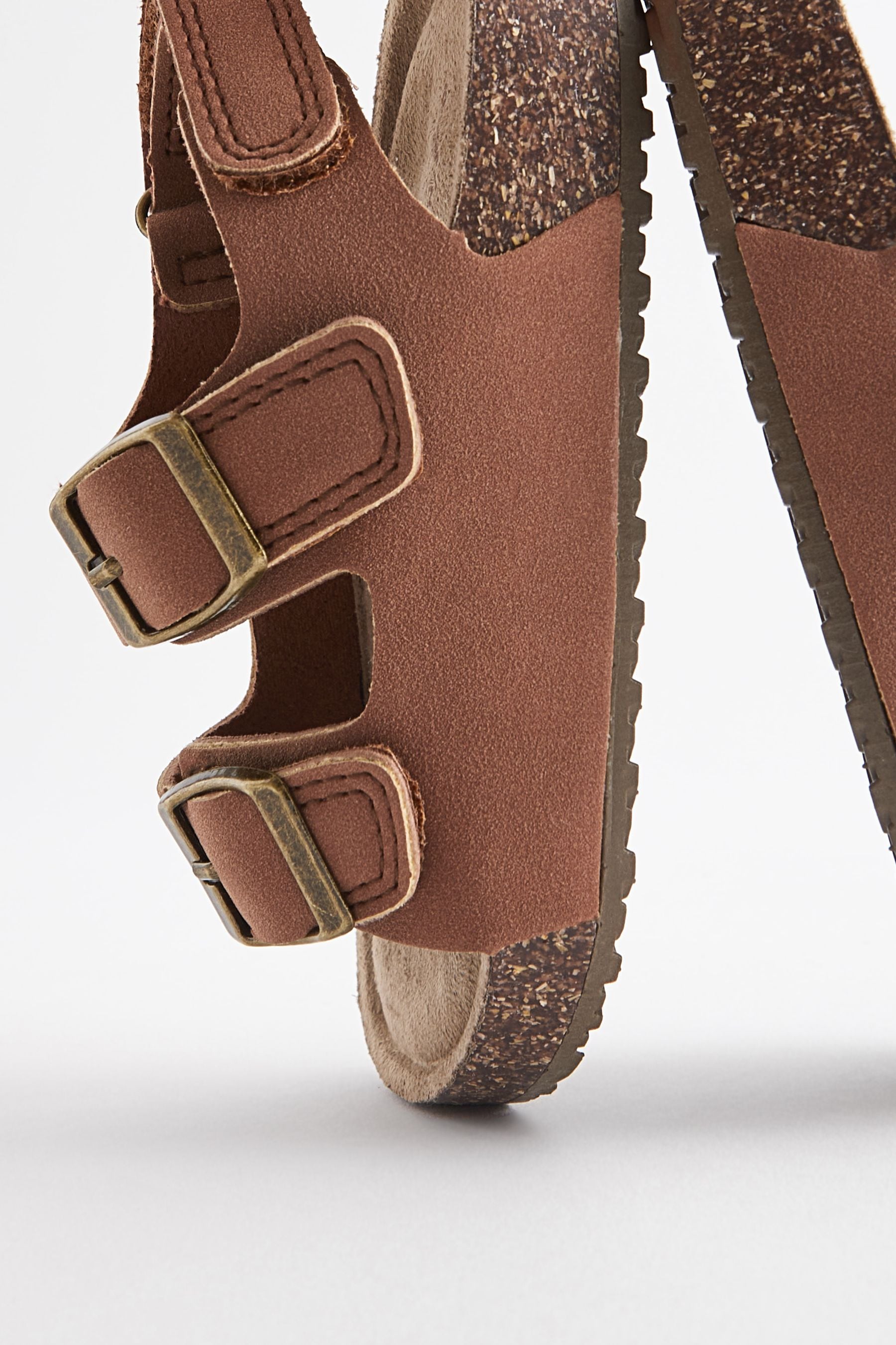 Terracotta Brown Standard Fit (F) Double Buckle Cushioned Footbed Sandals