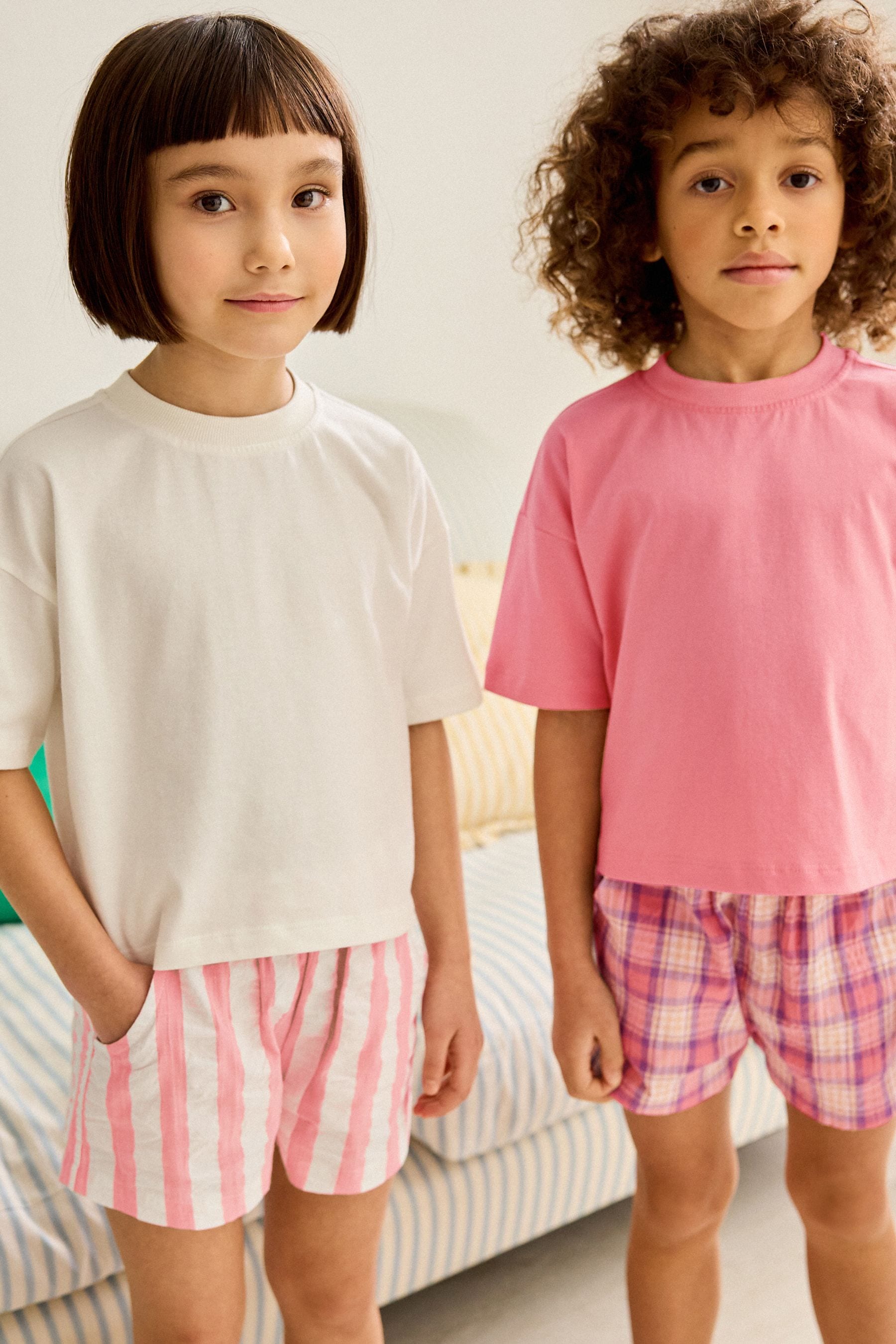 Pink/Cream Woven Check 100% Cotton Pyjamas 2 Pack (3-16yrs)