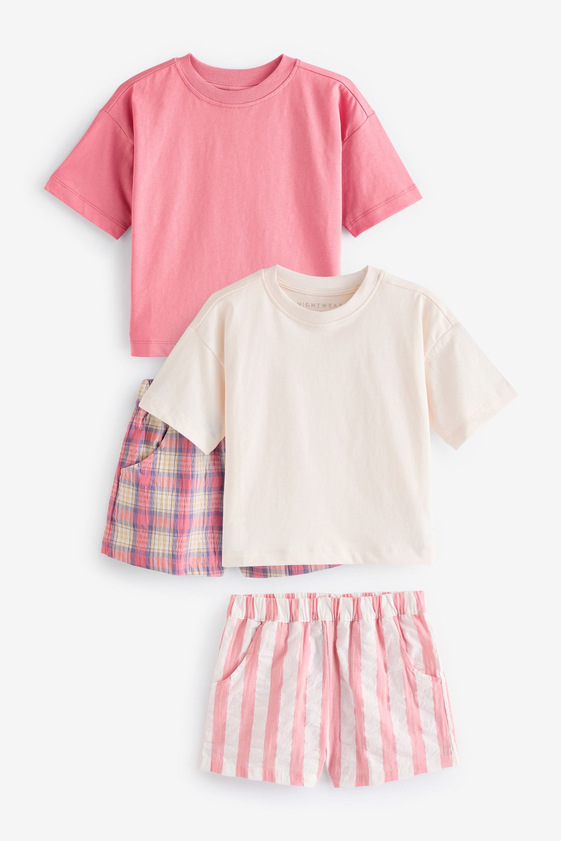 Pink/Cream Woven Check 100% Cotton Pyjamas 2 Pack (3-16yrs)