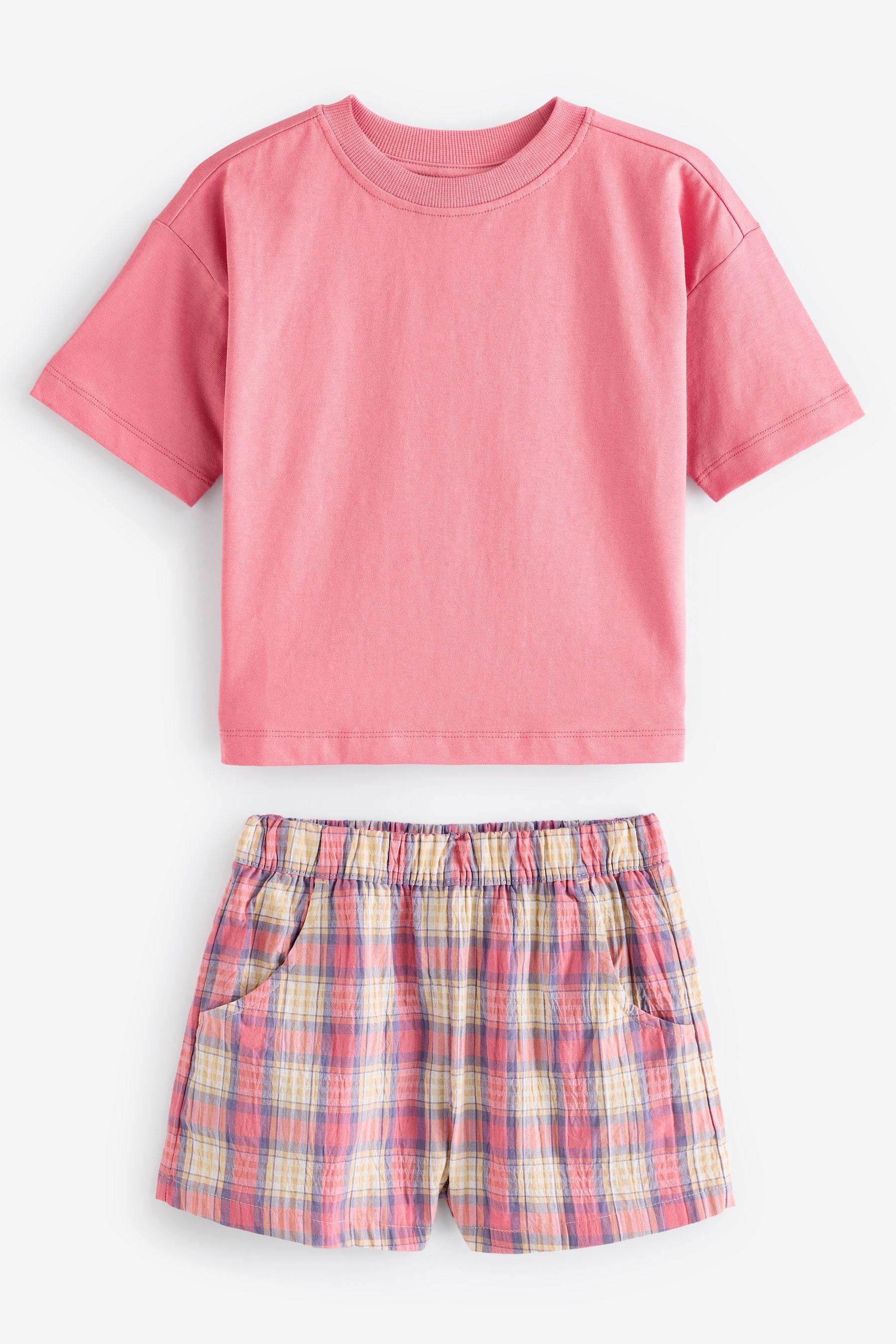 Pink/Cream Woven Check 100% Cotton Pyjamas 2 Pack (3-16yrs)