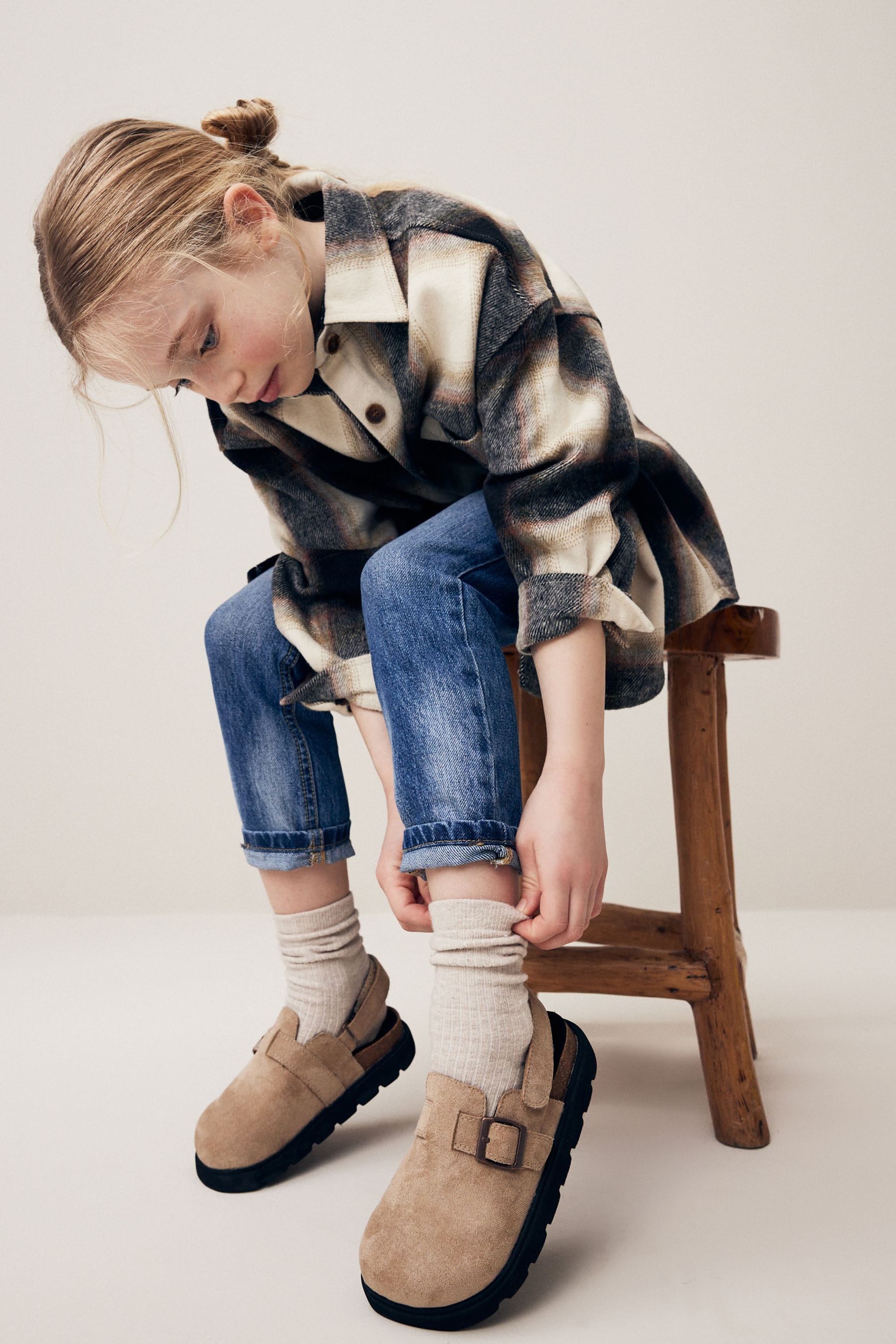 Neutral Brown Touch Fastening Chunky Clogs