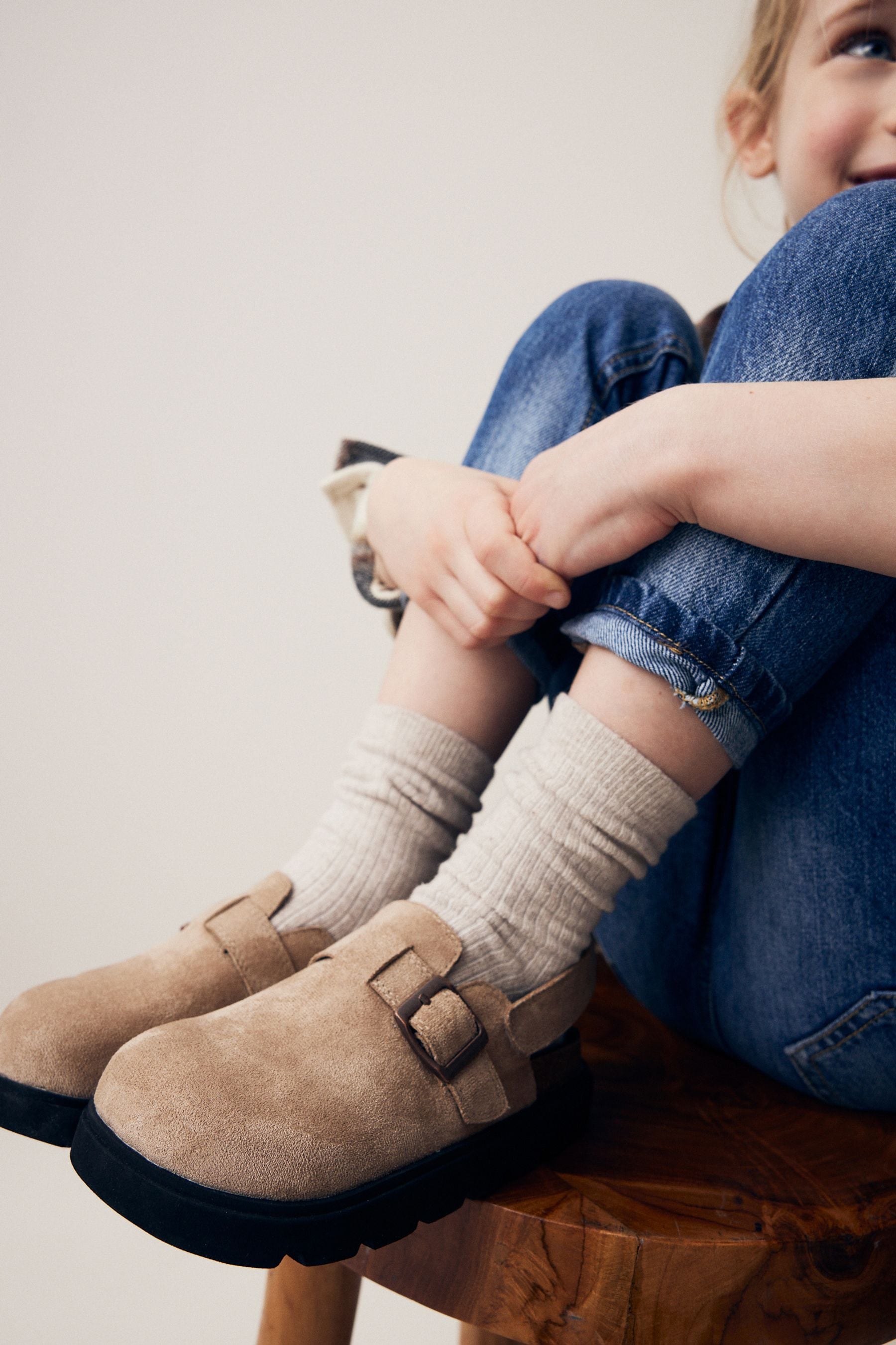 Neutral Brown Touch Fastening Chunky Clogs