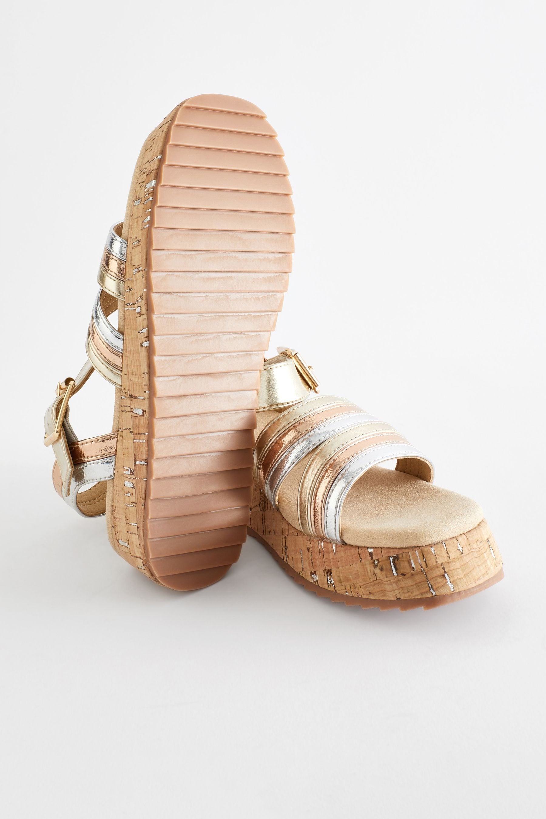 Metallic Gold Platform Wedge Sandals