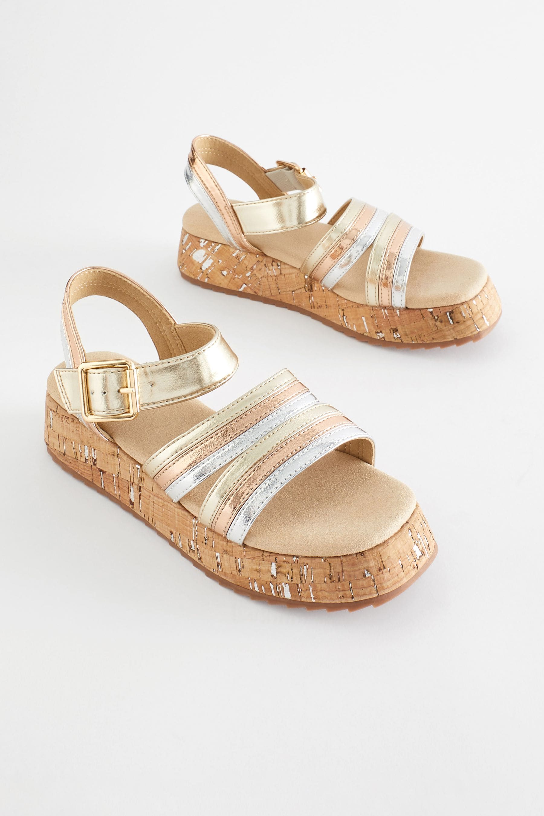 Metallic Gold Platform Wedge Sandals