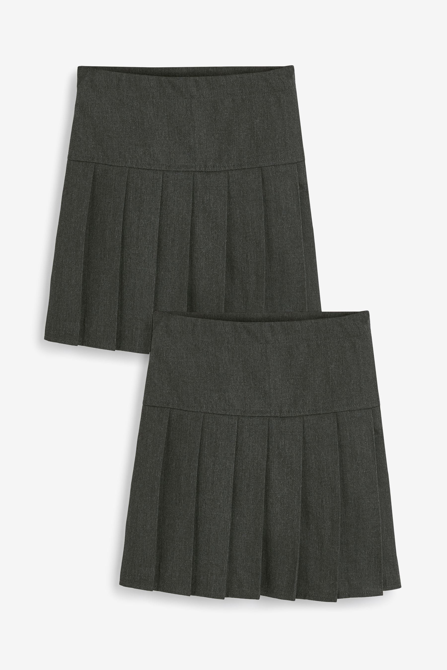 Grey Longer Length Regular Waist Pleated School Skirts 2 Pack (3-16yrs)