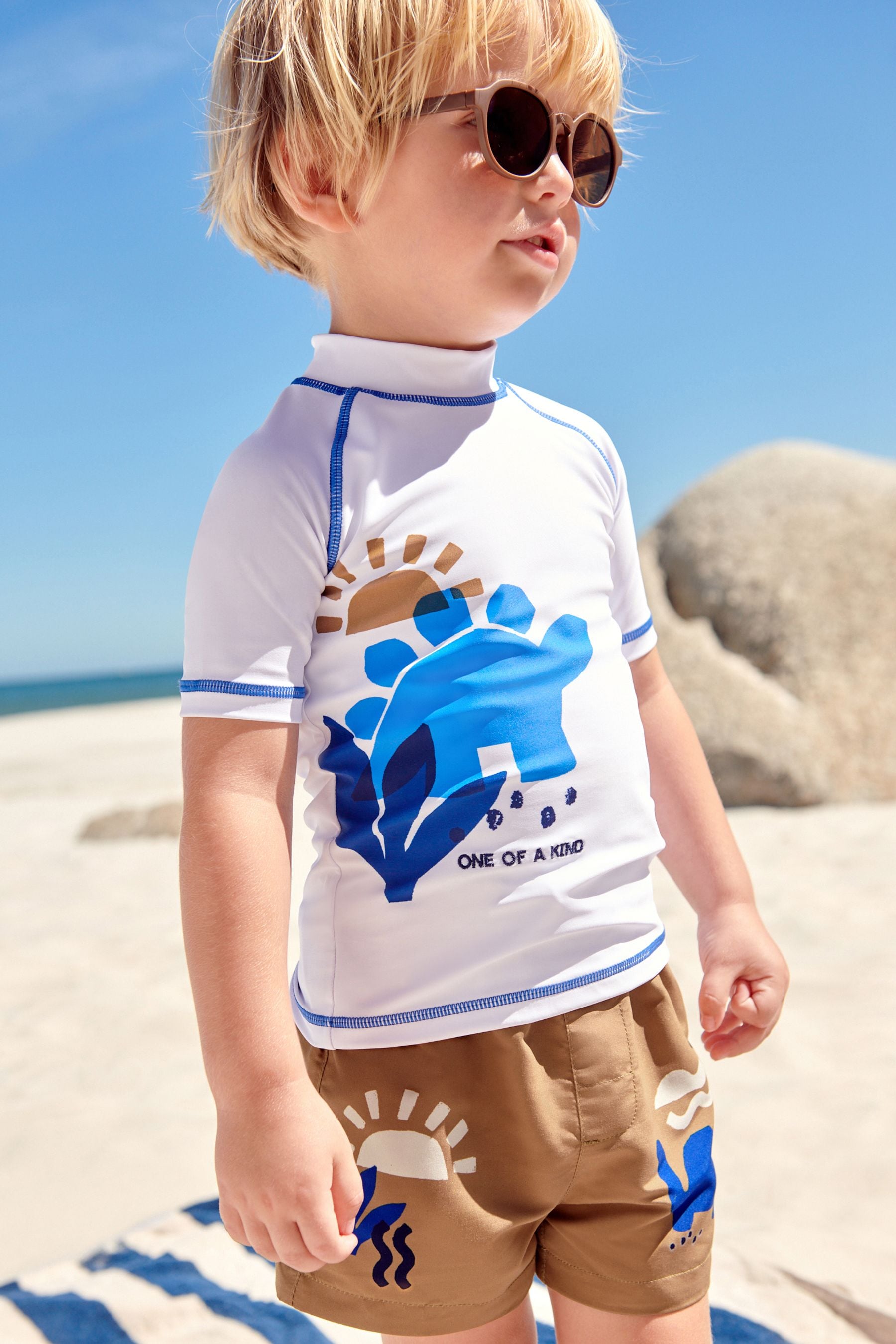 Neutral and Cobalt Sunsafe Top and Shorts Set (3mths-7yrs)