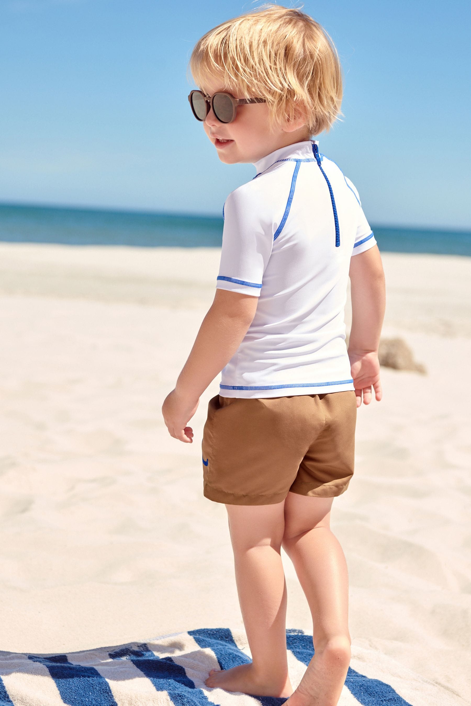 Neutral and Cobalt Sunsafe Top and Shorts Set (3mths-7yrs)